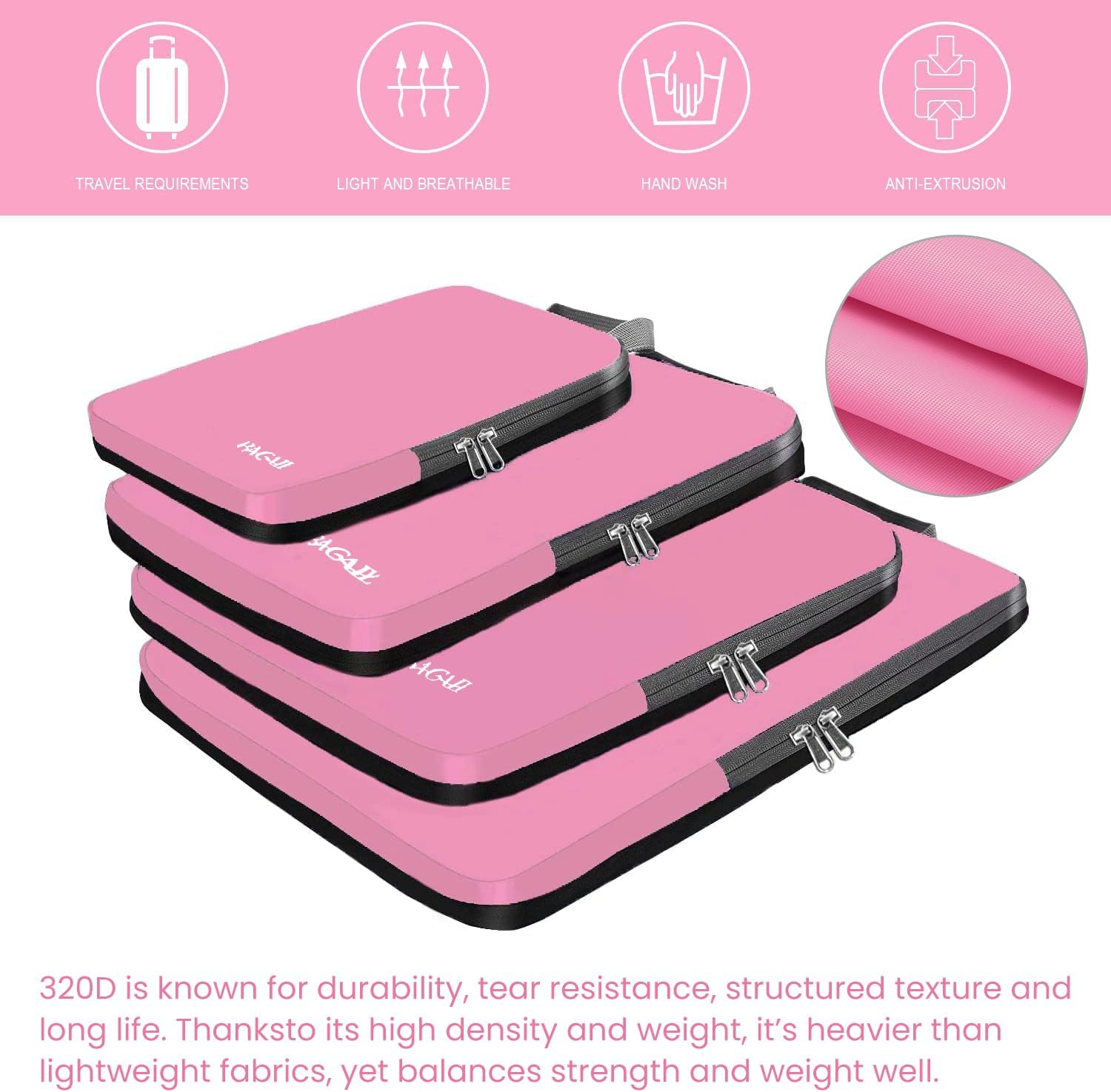 BAGAIL Set of 4 Compression Packing Cubes Travel Accessories Expandable Packing Organizers (Cloth Pattern, 4-Pink)