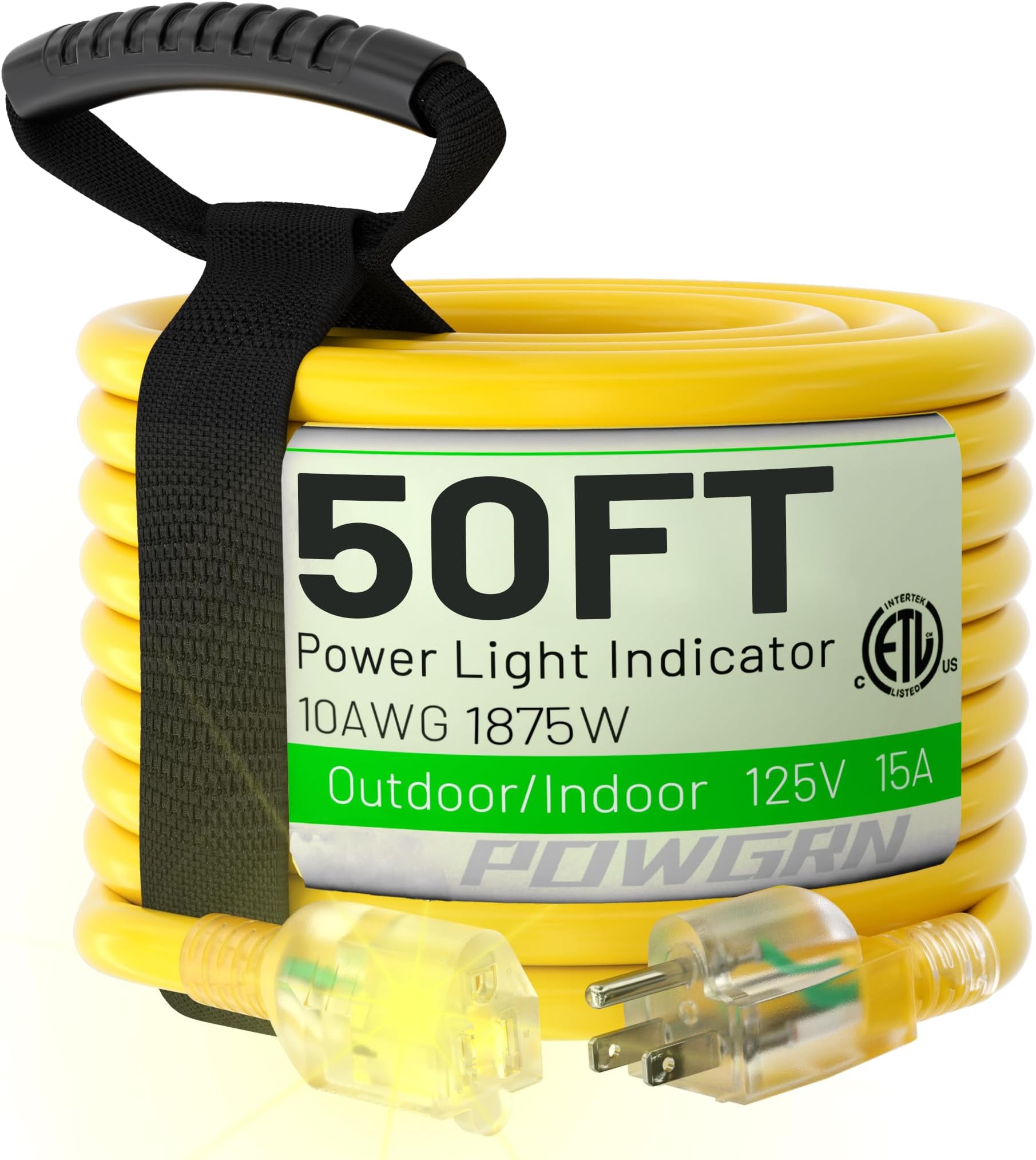 50 ft 10 Gauge Extension Cord Heavy Duty Indoor Outdoor Triple Outlet