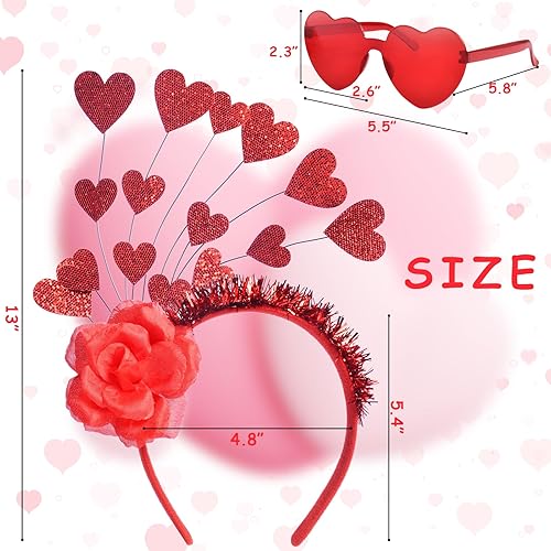 Miniatura 2 de Uderwarb Diadema de corazón y lentes de sol de corazón con corazones rojos con antena para el día de San Valentín