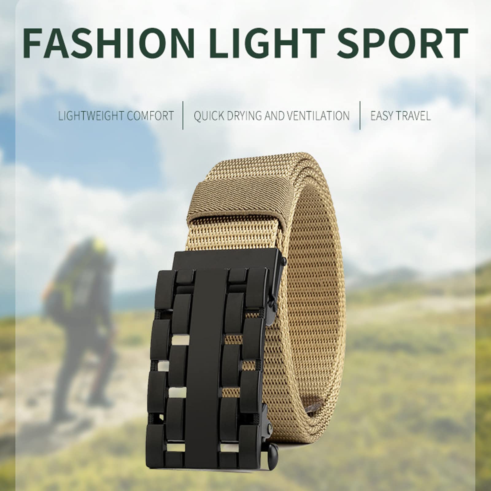 Cinturón transpirable para hombre, nailon para trabajo, 3,4 cm de ancho, talla grande, cinturón táctico de nailon con hebilla de aleación de golf, paquete de 2