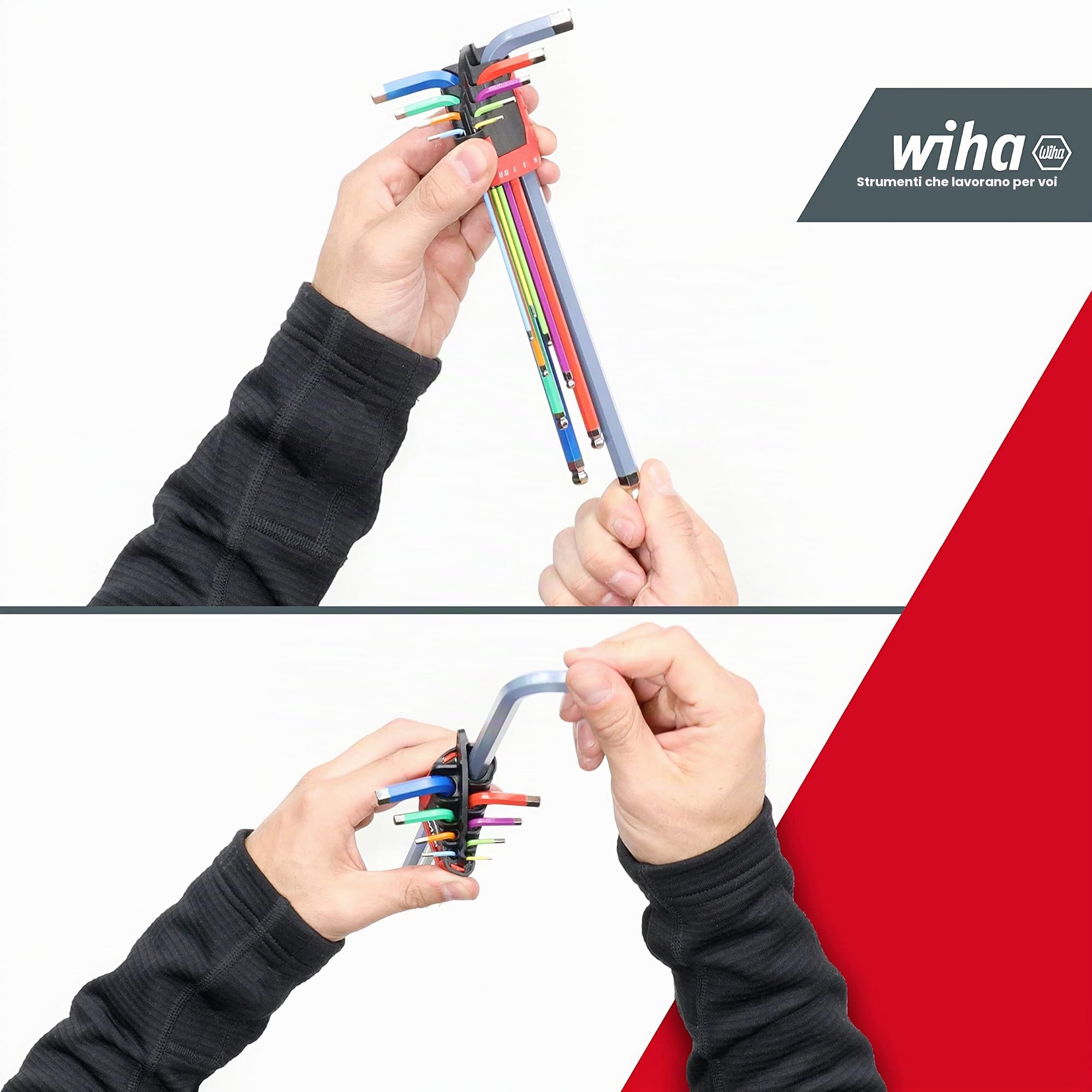 Wiha Juego de llaves Allen en soporte ErgoStar Cabeza esférica hexagonal MagicRing®, de 10 unid., en colores luminosos (43850)