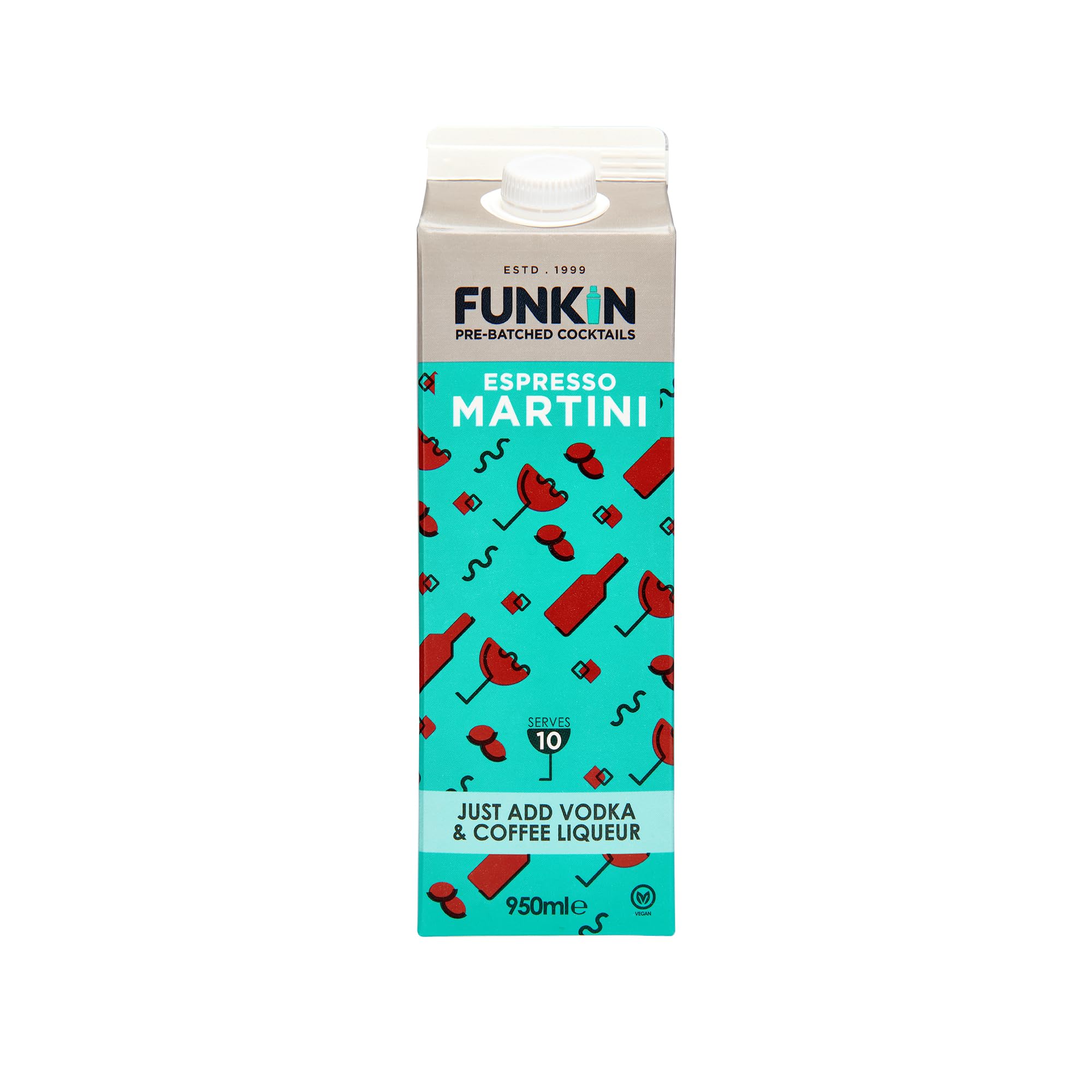 FUNKIN Cocktails Espresso Martini Pre Mixed Cocktail Mixer | Just Add Vodka | Rich & Indulgent | 0% ABV | Premium Ingredients for Bar-Quality Drinks | Perfect for Parties | 0.95 Litre, Pack of 6