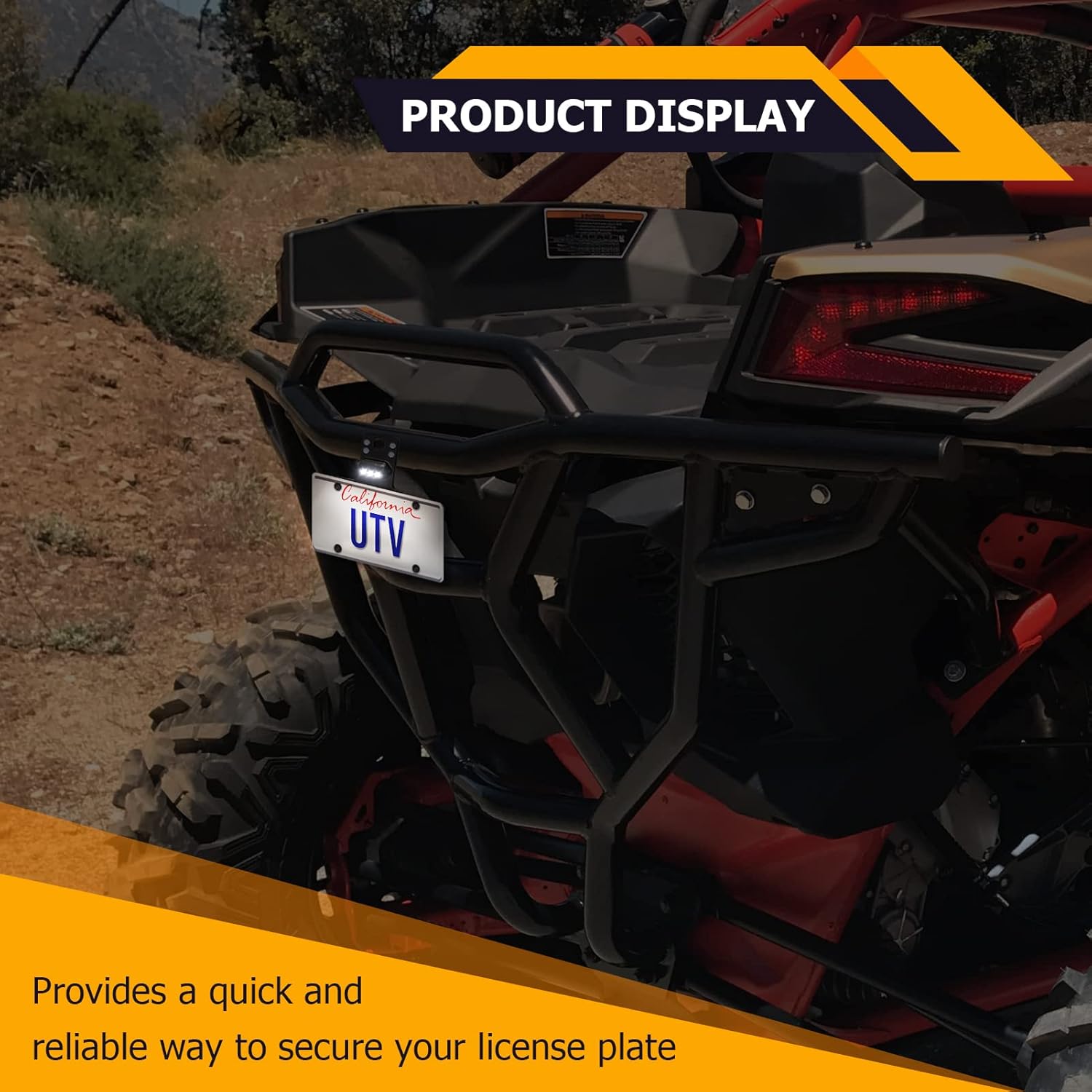 WeiSen X3 Plug & Play License Plate Bracket with Light & Auxiliary Power Plug/Harness LED License Holder Frame Mount Compatible with Can Am Maverick X3 2017-2026