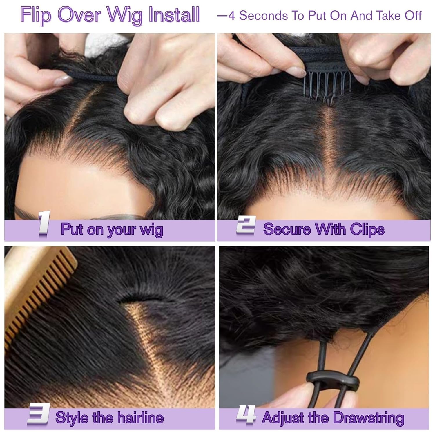 Curly Half Human Hair Wig 200% Density 20 Inch 3 In 1 Glueless Wear And Go Wigs Human Hair Seamless Flip Over With Update Drawstring Headband Seamless Clip Ins Kinky Curly Wigs For Black Women