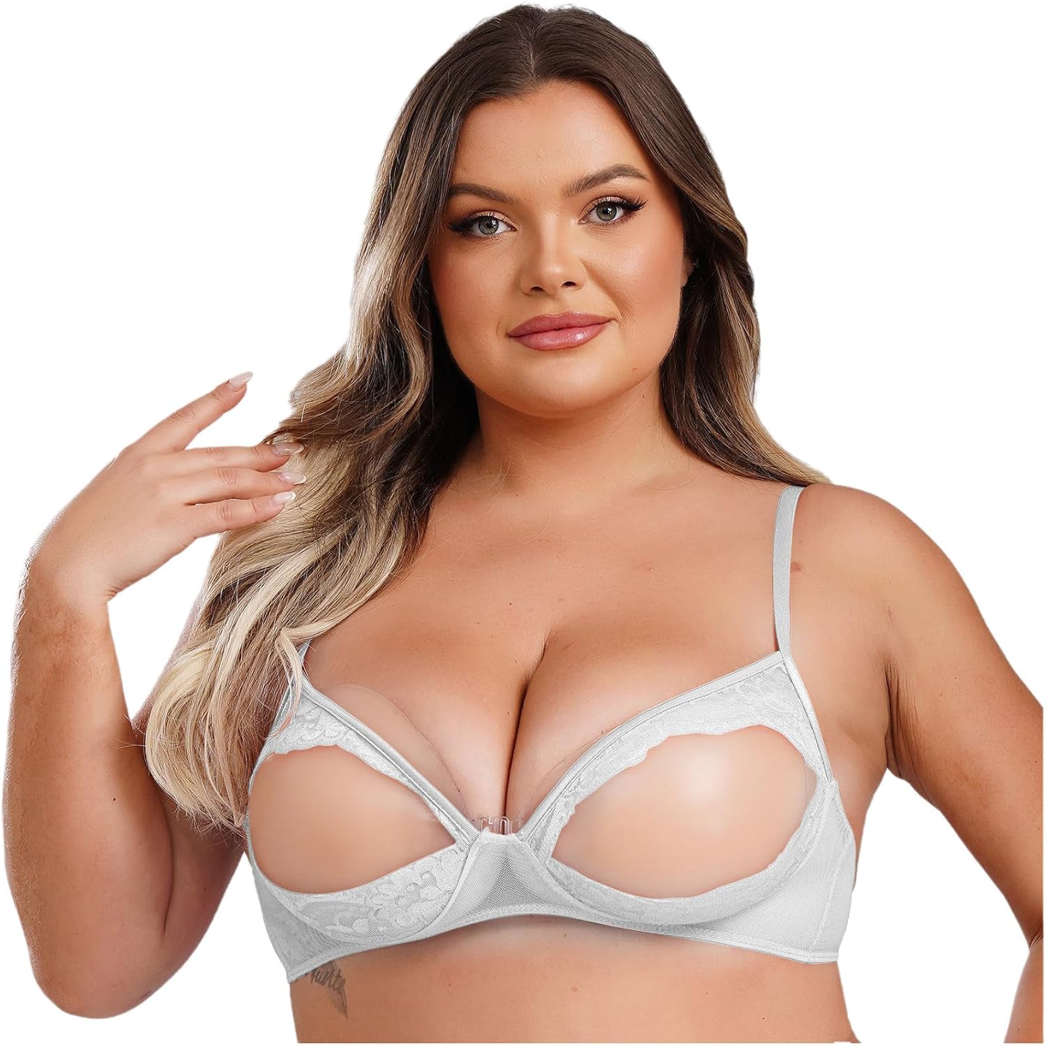 Women's Sexy Sheer Lace Open Nipples Bra for Women Plus Size Lingerie See Through Mesh Unlined Bralette