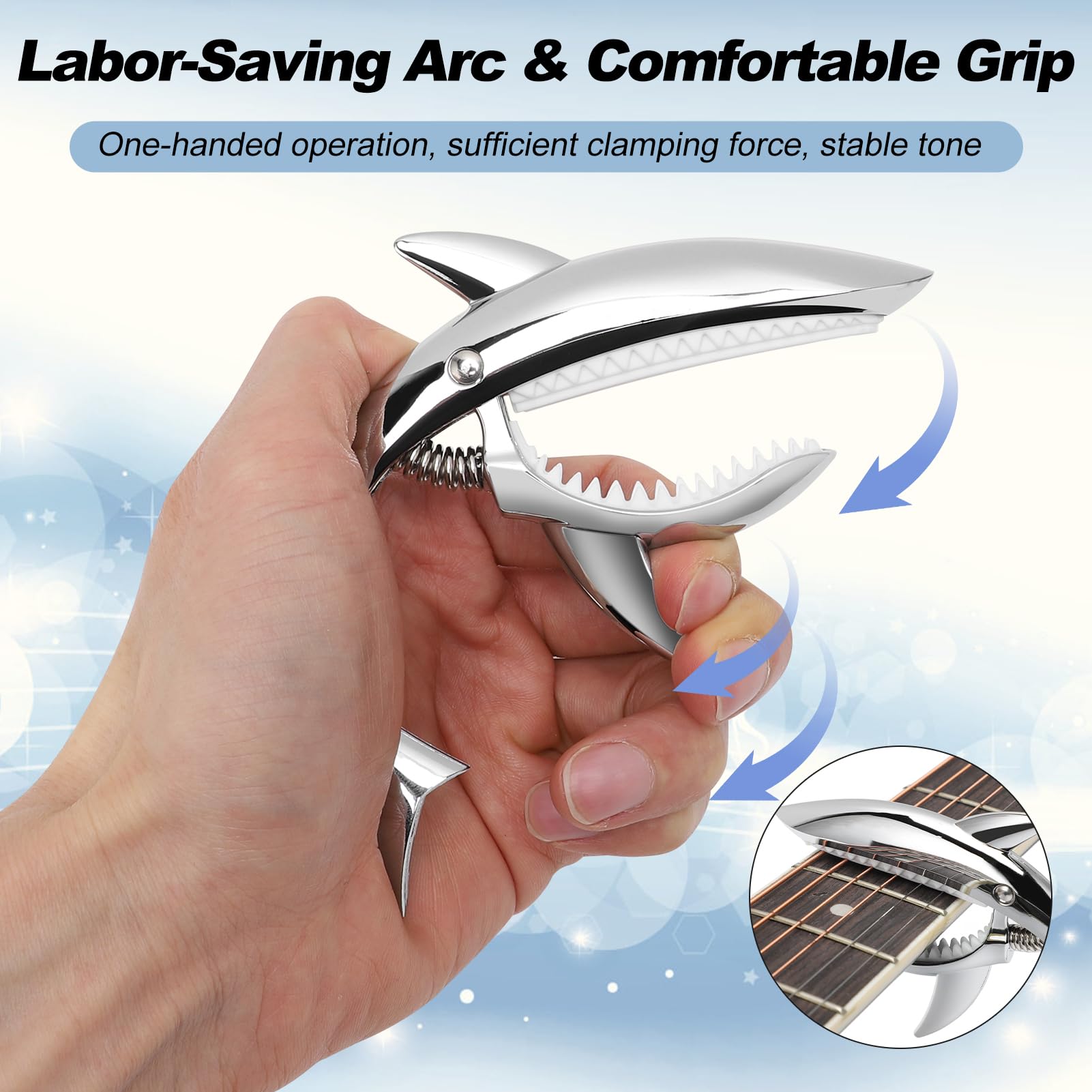 Shark Gitaarcapodaster met metalen clip, grip, duurzaam