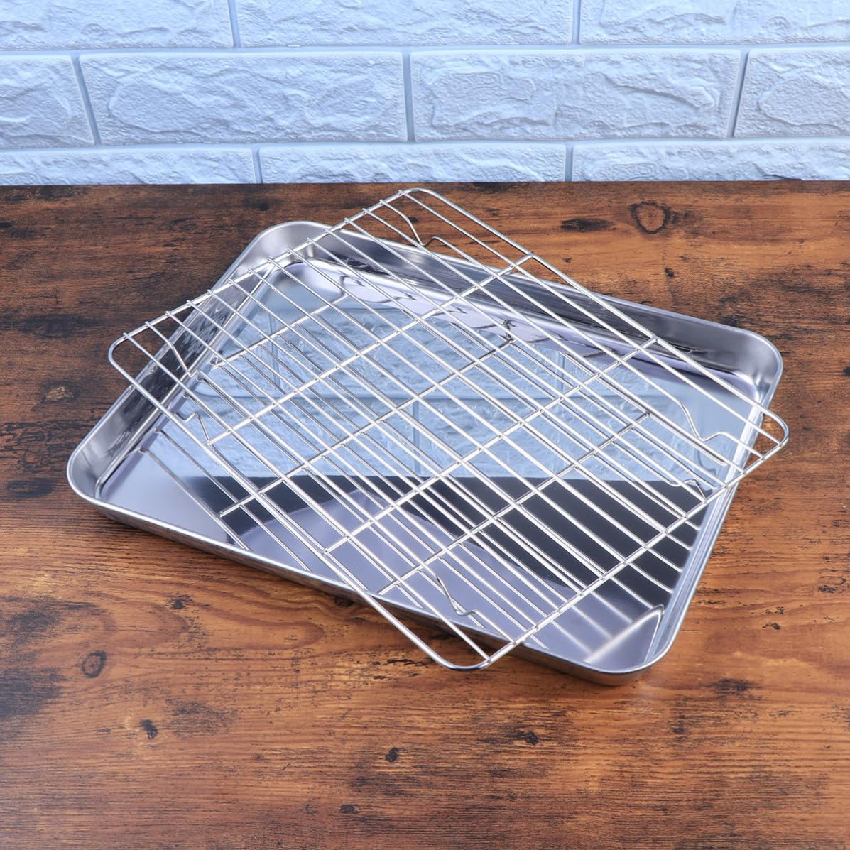 HEALLILY Juego de 2 Bandejas para Hornear y Rejillas de Acero Inoxidable Resistentes y Fáciles de Limpiar, Ideales para Hornear Pasteles y Uso en Casa