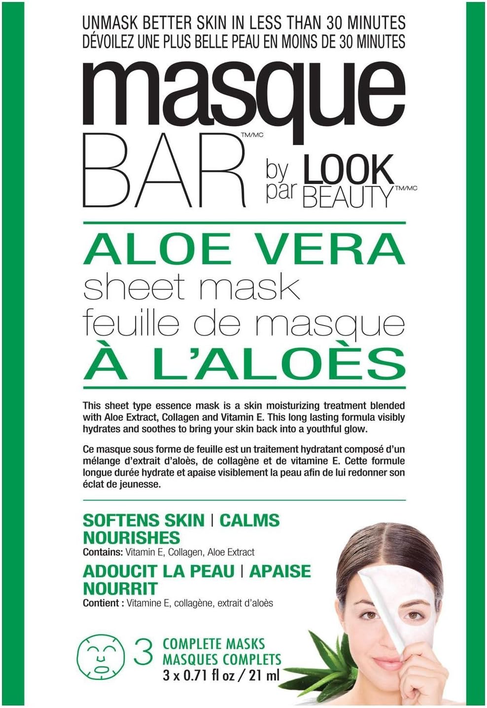 Masque Bar Aloe Face Sheet Mask - 3ct, 0.23 Pound
