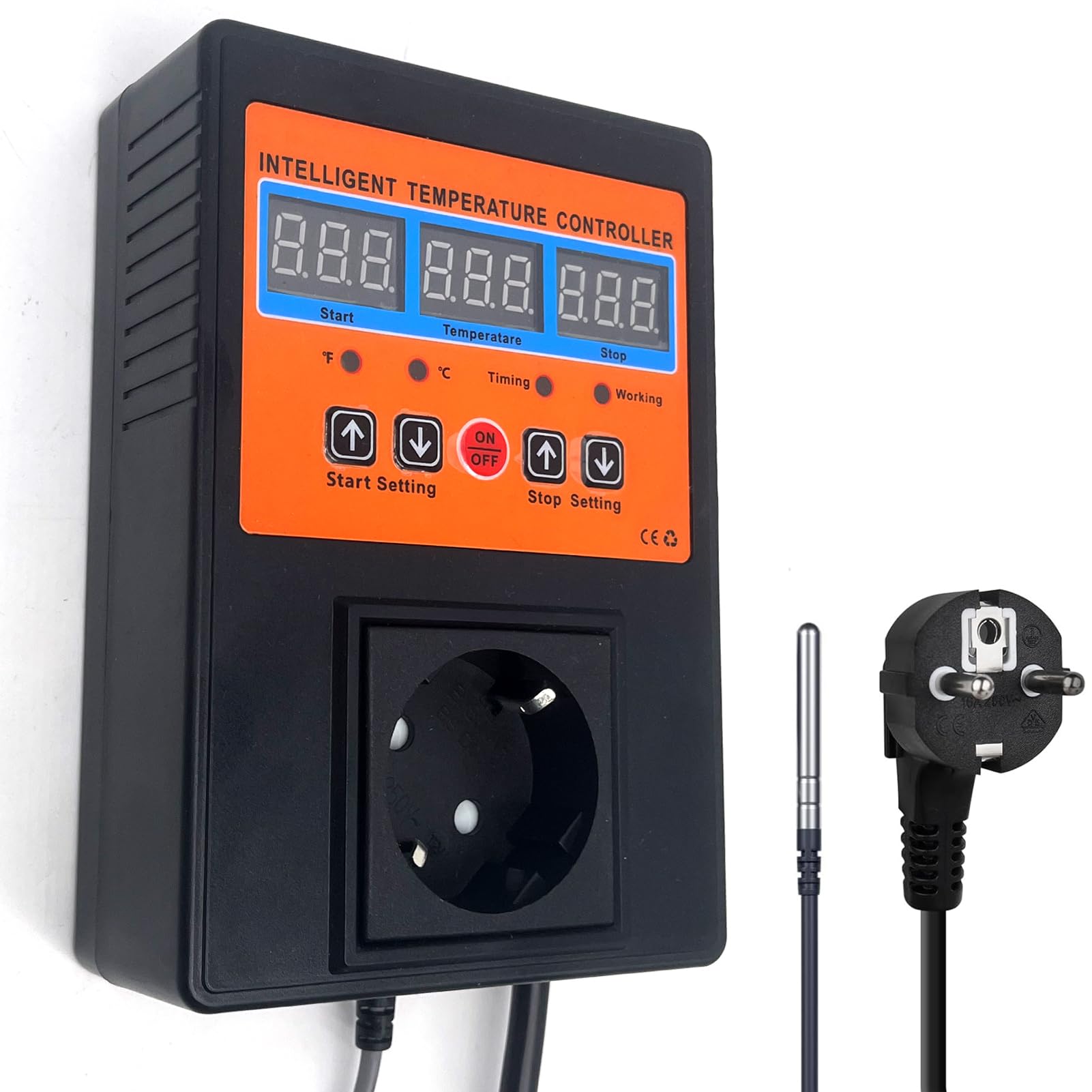 Digital Temperaturregler 230V Thermostat Digital Wasserdicht & Hitzebeständig Speicherfunktion bei Stromausfall 2m Sensorsonde -20°C ~ 120°C Geeignet für Aquarien,Inkubation,Kultivierung