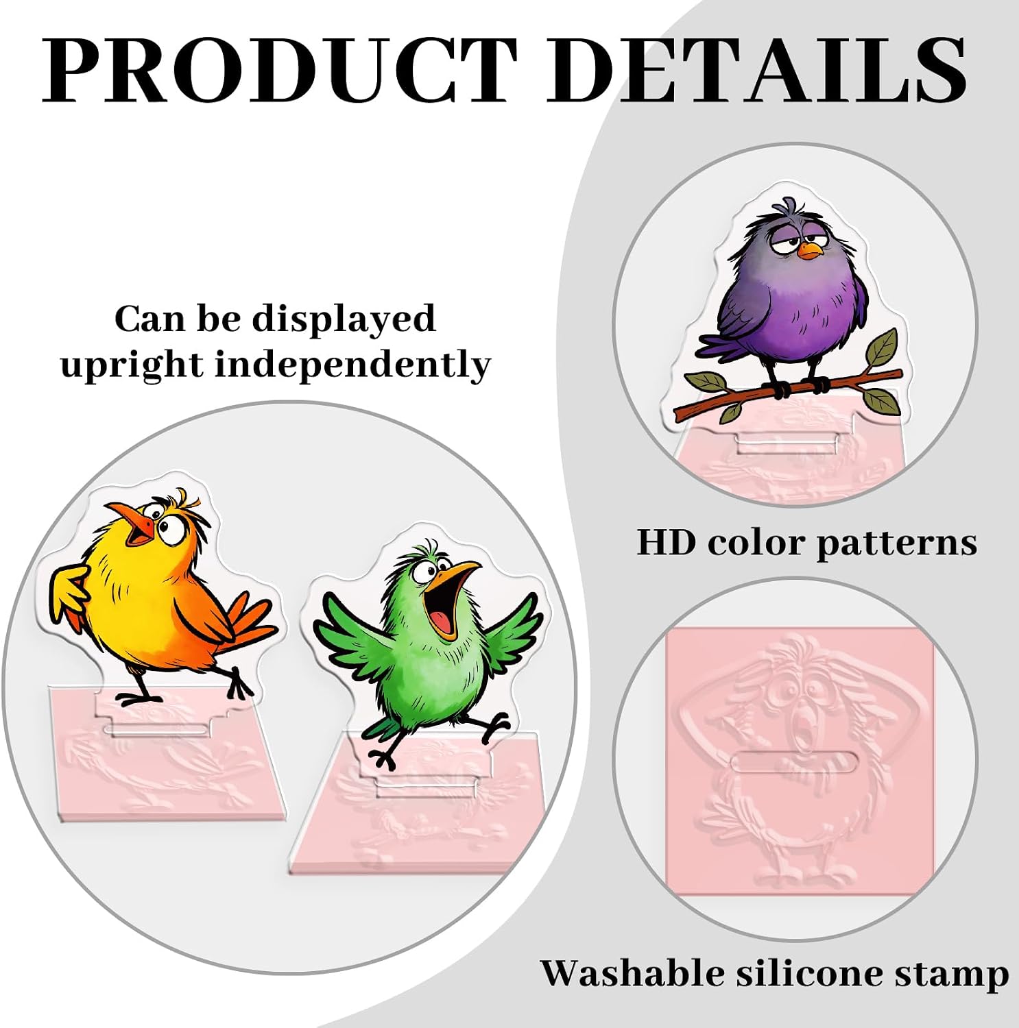 GLOBLELAND 4 Pcs Funny Birds Acrylic Clear Stamps for Card Making Cartoon Bird Acrylic Stand Transparent Stamps Animals Clear Stamp for Crafting DIY Scrapbook Journaling Album Notebook Diary