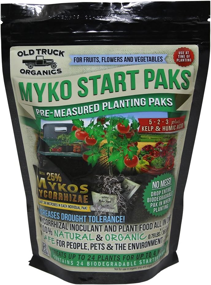 Myko Start Paks 5-2-3 Organic Fertilizer Pre-Measured Transplant Paks with MYKOS Mycorrhizae, 24 Count Bag