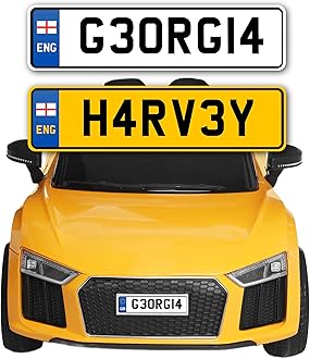 2X Kids Toy Car Numberplate Stickers for Ride On Personalised Decals Peel & Stick for Electric Cars Children's Scooter Trike Bike Mobility Scooter Custom Number Plates