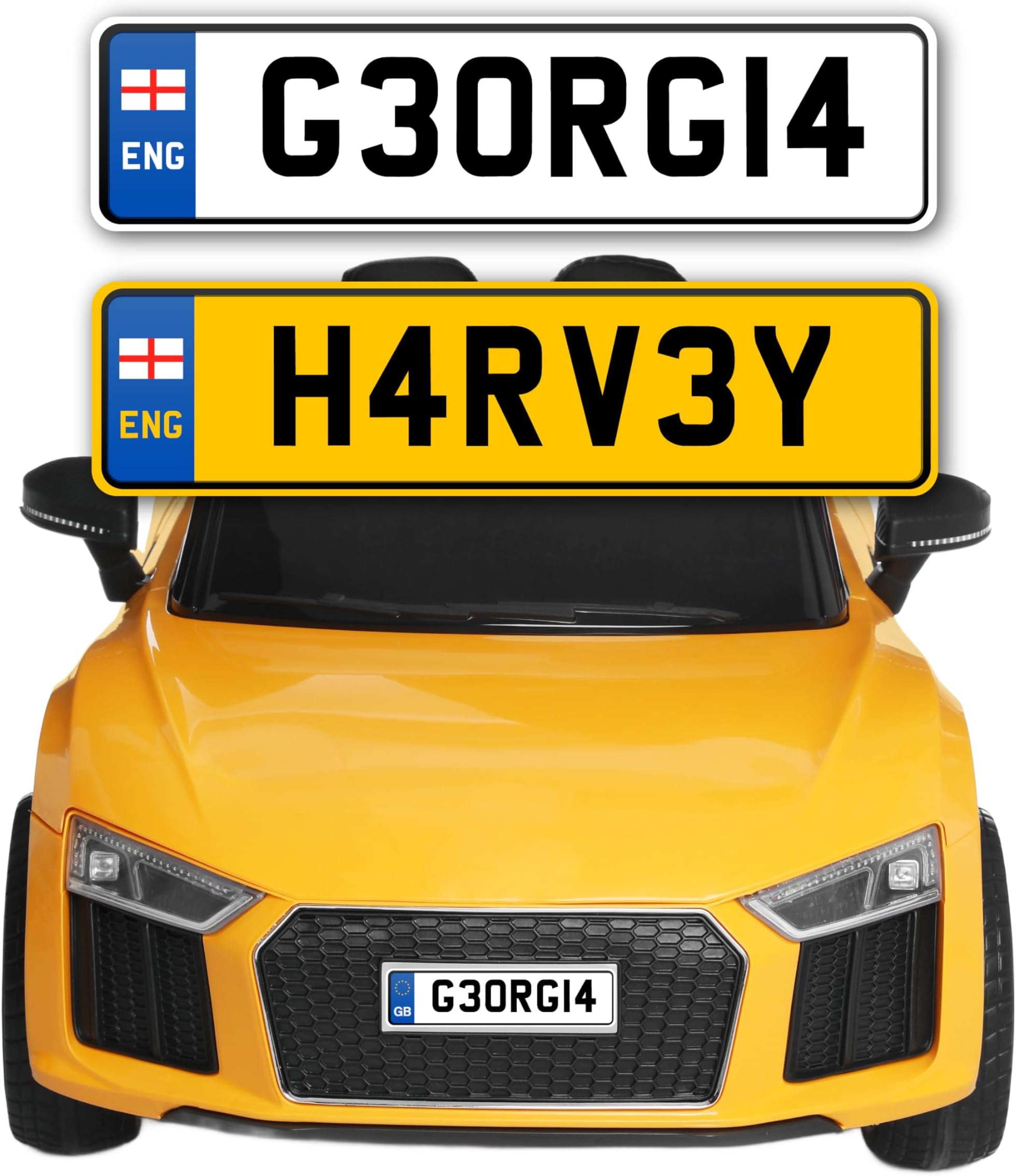 QuoteMyWall 2X Kids Toy Car Numberplate Stickers for Ride On Personalised Decals Peel & Stick for Electric Cars Children's Scooter Trike Bike Mobility Scooter Custom Number Plates