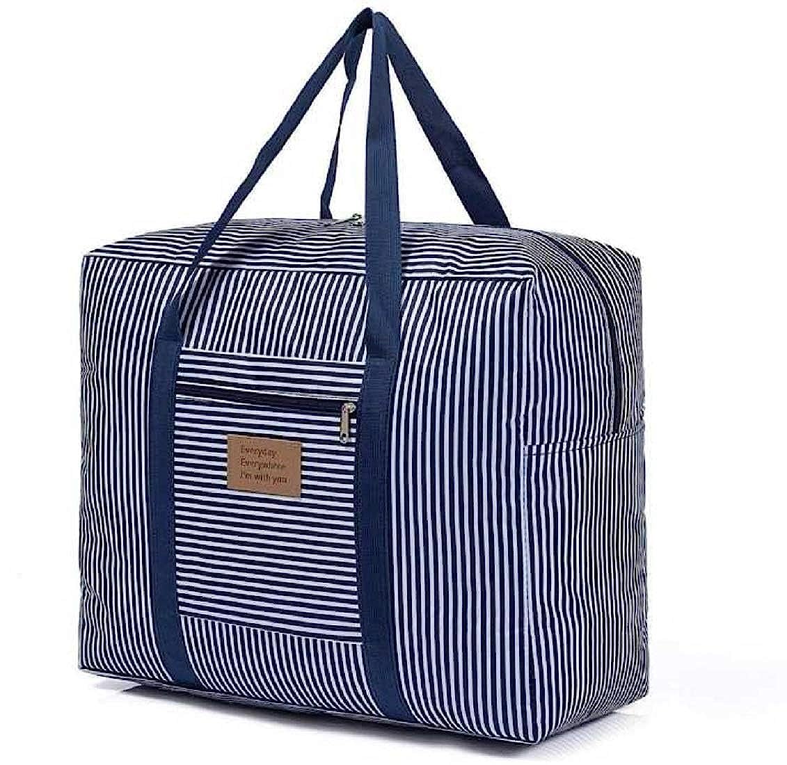 13 soeme Women’s Foldable Striped Travel Duffel Bag | Lightweight Waterproof Shoulder Handbag for Girls | Large Capacity, Multipurpose Carry-On Luggage Bag for Clothes, Shoes and Essentials-picture-15