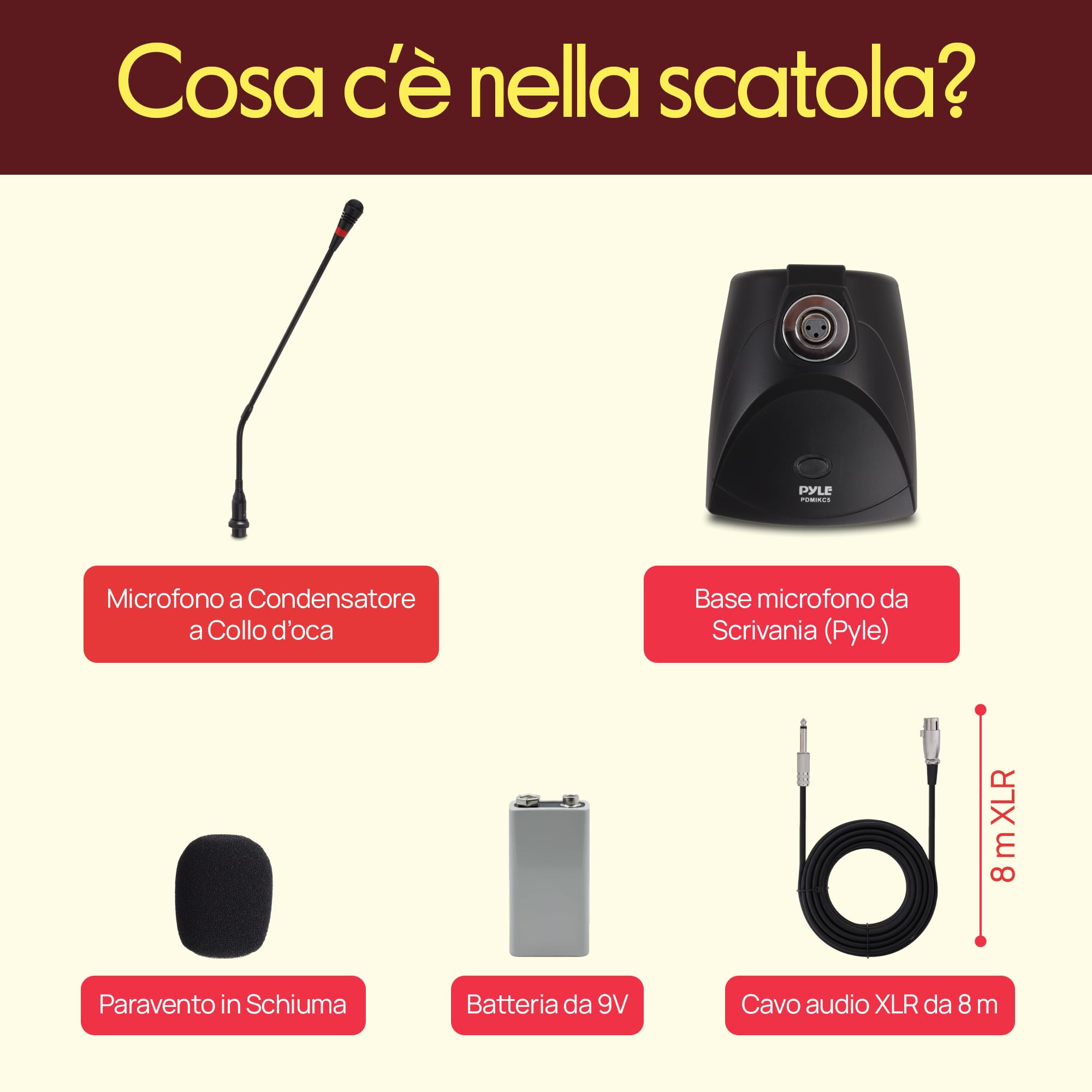 Pyle Microfono Professionale a Collo d'Oca da Tavolo, Microfono a Condensatore con Filtro Pop, Cavo XLR a 6,35 mm, Karaoke, Conferenze, Studio