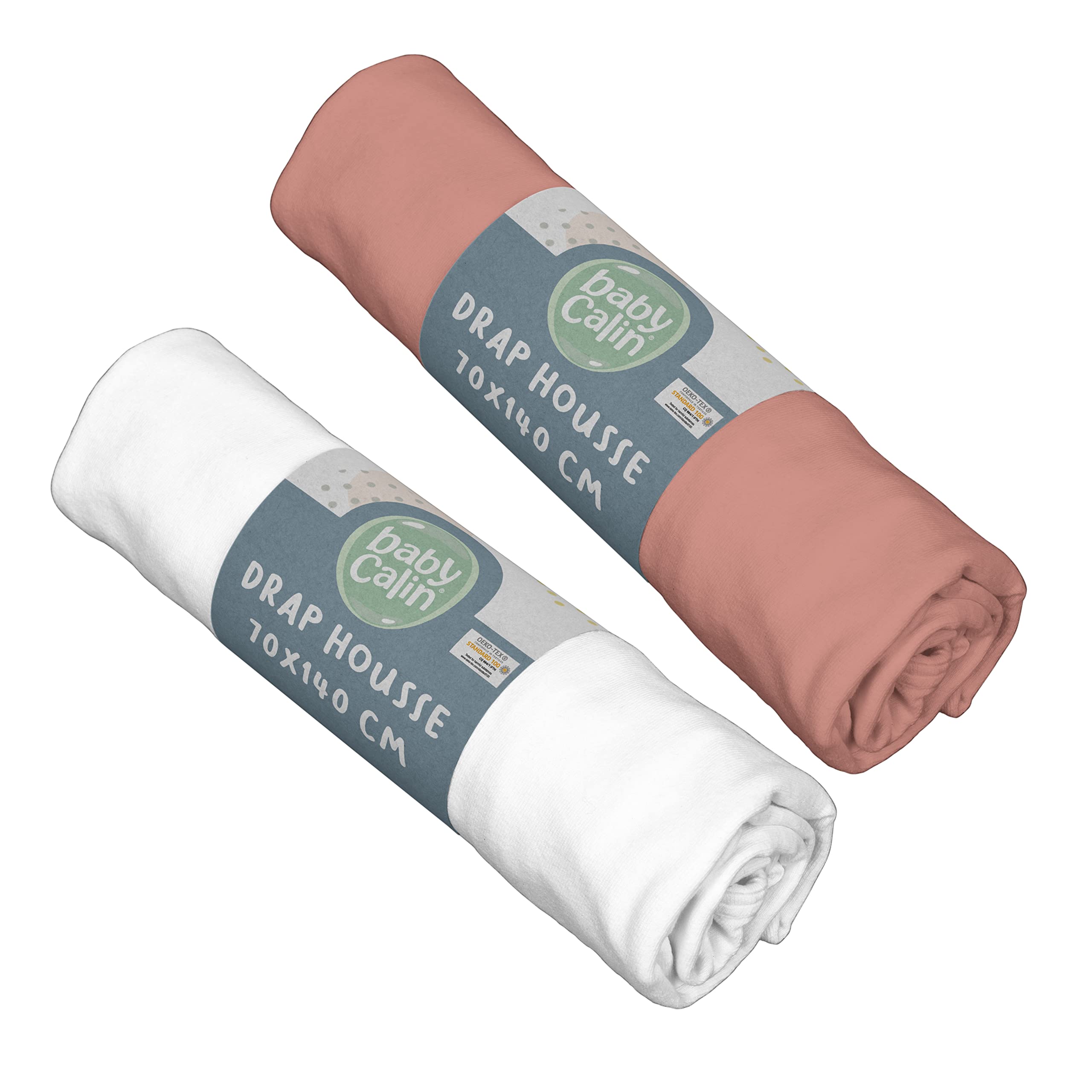babyCalin - Set 2 lenzuola con angoli Terracotta/Bianco 70x140x17 cm