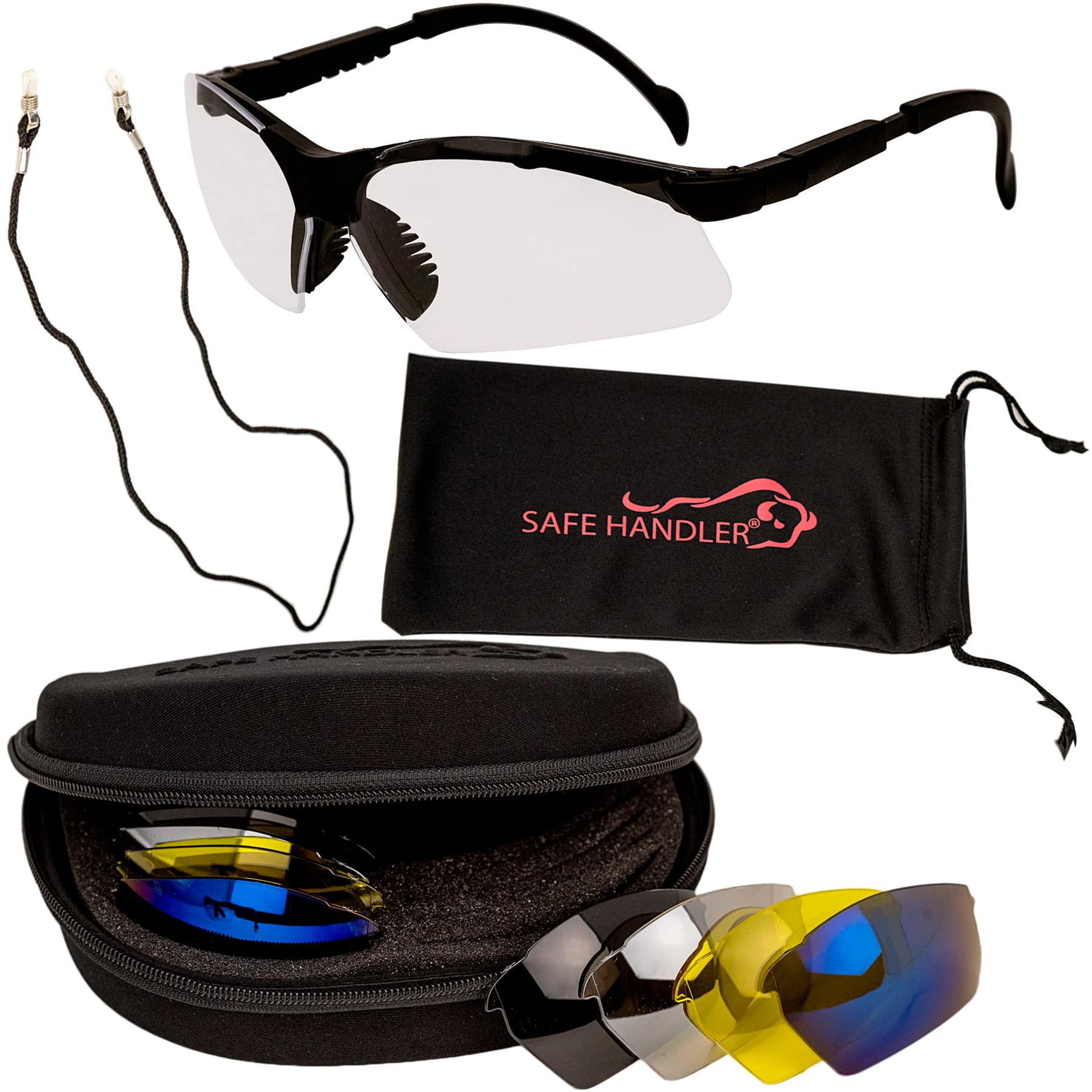SAFE HANDLERValkyrie Interchangeable Safety Glasses Kit | 5 Sets of Lenses, Shooting Eyewear Kit with Storage Case, Microfiber Bag and Strap, Clear, Black, Yellow, Blue Mirror and Outdoor Mirror