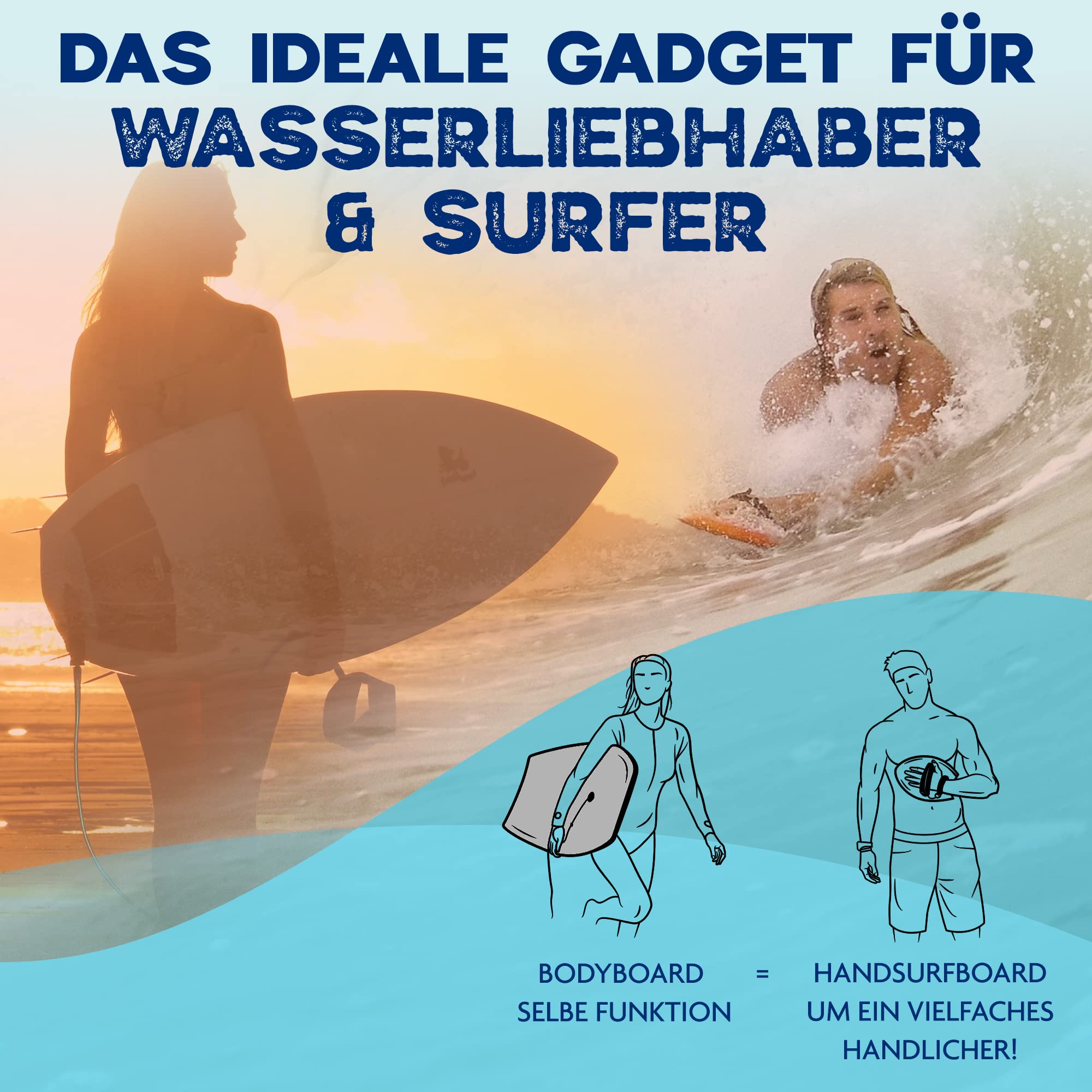 Woodsandwaves Tabla Surf de Mano - La 1ª Tabla de Surf para Llevar | Tablas de Surf Bodyboard innovadoras de Madera Dura a Prueba de roturas (Incl. Bolsa) | para Principiantes y Profesionales