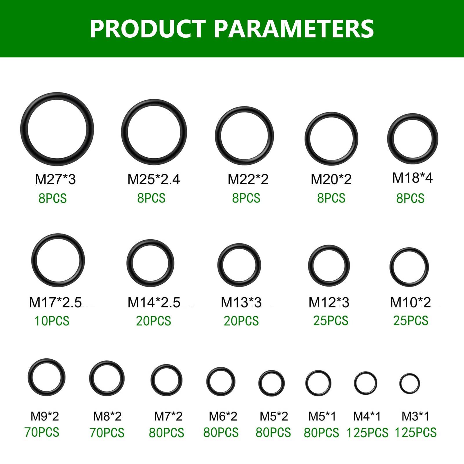 Kit D'assortiment De Joints Toriques En Caoutchouc Noir, 279