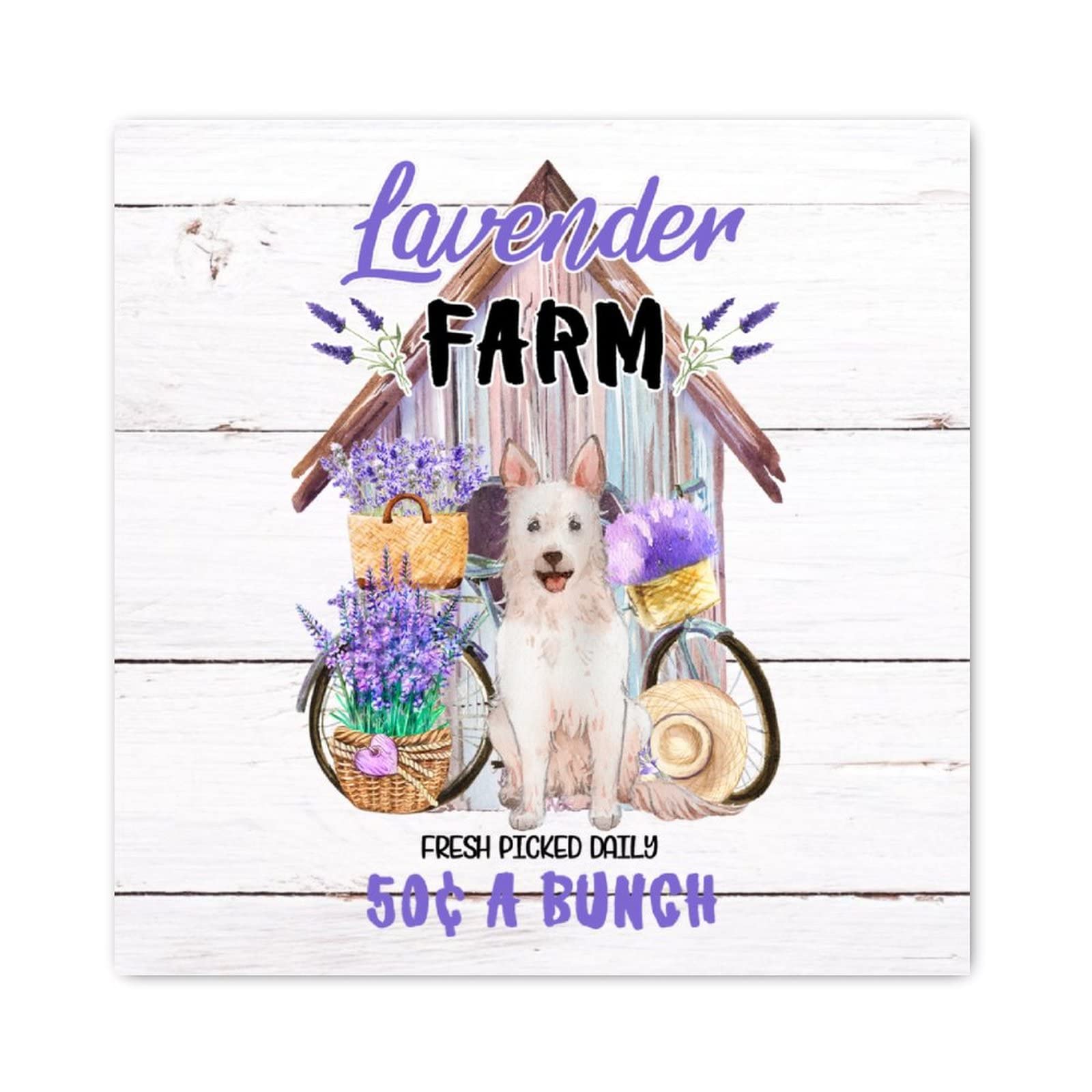 Panneau en bois Lavande Ferme Vélo 30x30 cm pour décoration murale de cuisine
