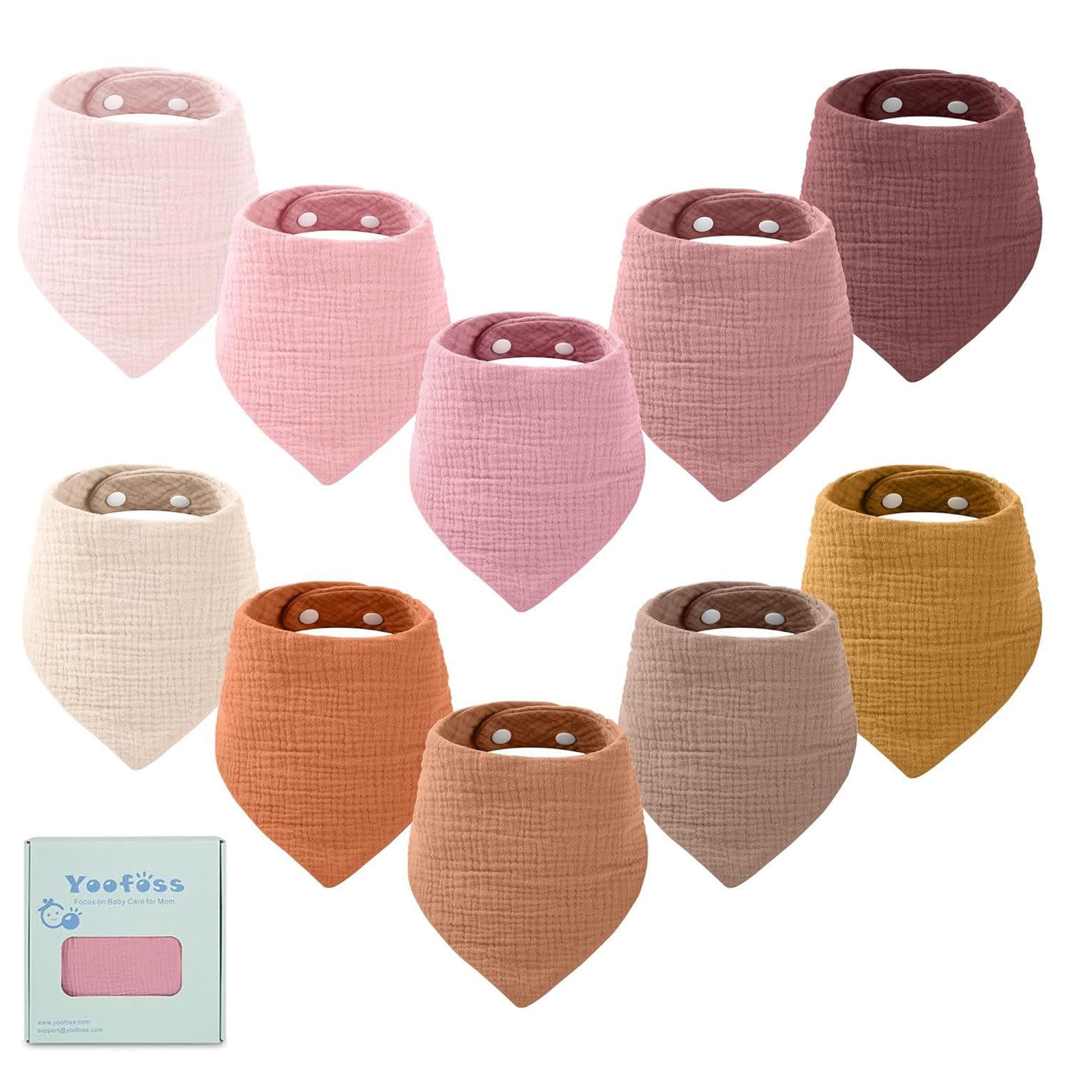 Baby Bibs 10 Pack Dribble Bandana Bibs 100% Cotton for Boys Drool Bib for Teething Soft and Absorbent with Adjustable Snaps