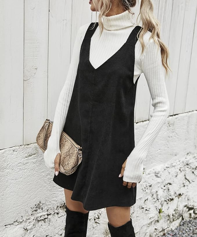 Amazon.com: NIUBIA Vestido corto de pana para mujer, sin mangas, color  liso, casual, a la moda, con cuello en V : Ropa, Zapatos y Joyería