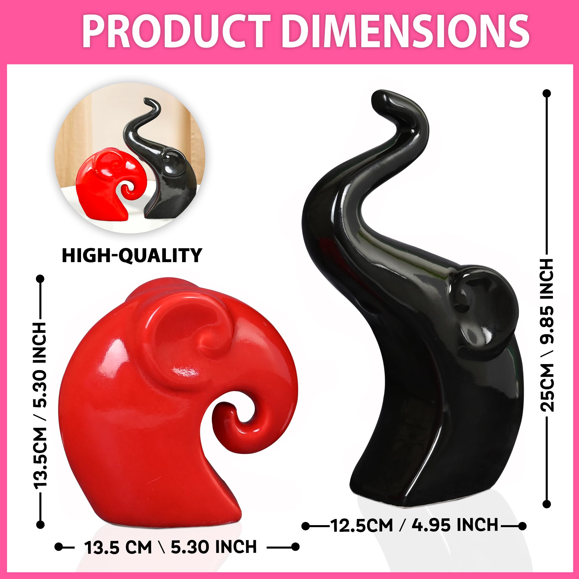 Rousrie Elephant Family Showpiece, Ceramic Gloss Finish Auspicious Figurines for Living Room, Office, Bedroom (Set of 2) 3