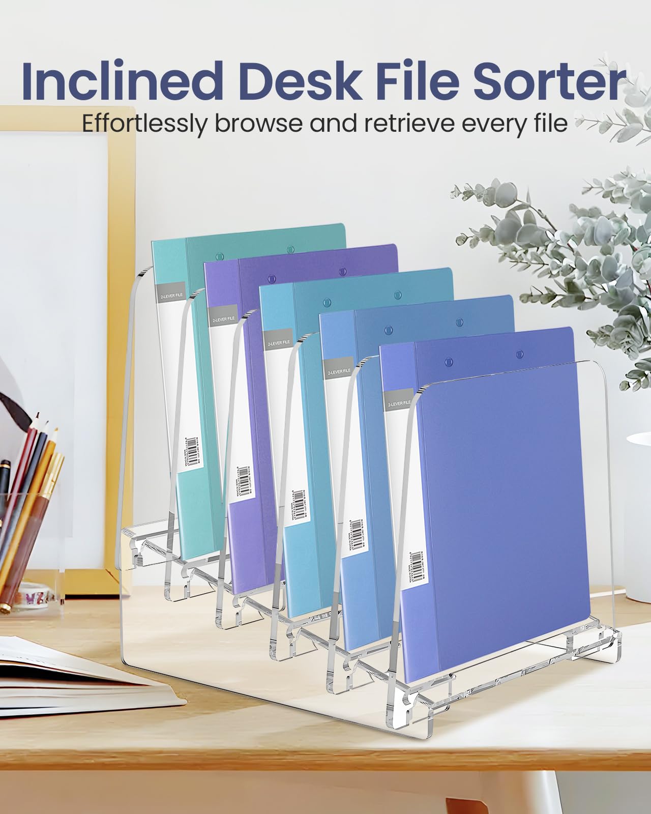 COTOSEA 5-Tier Acrylic Desktop File Organizer, Clear Document Holder for Office, Home, School, Letter Size, Space-Saving Desk Organizer with Inclined Design (Sturdy & Transparent)