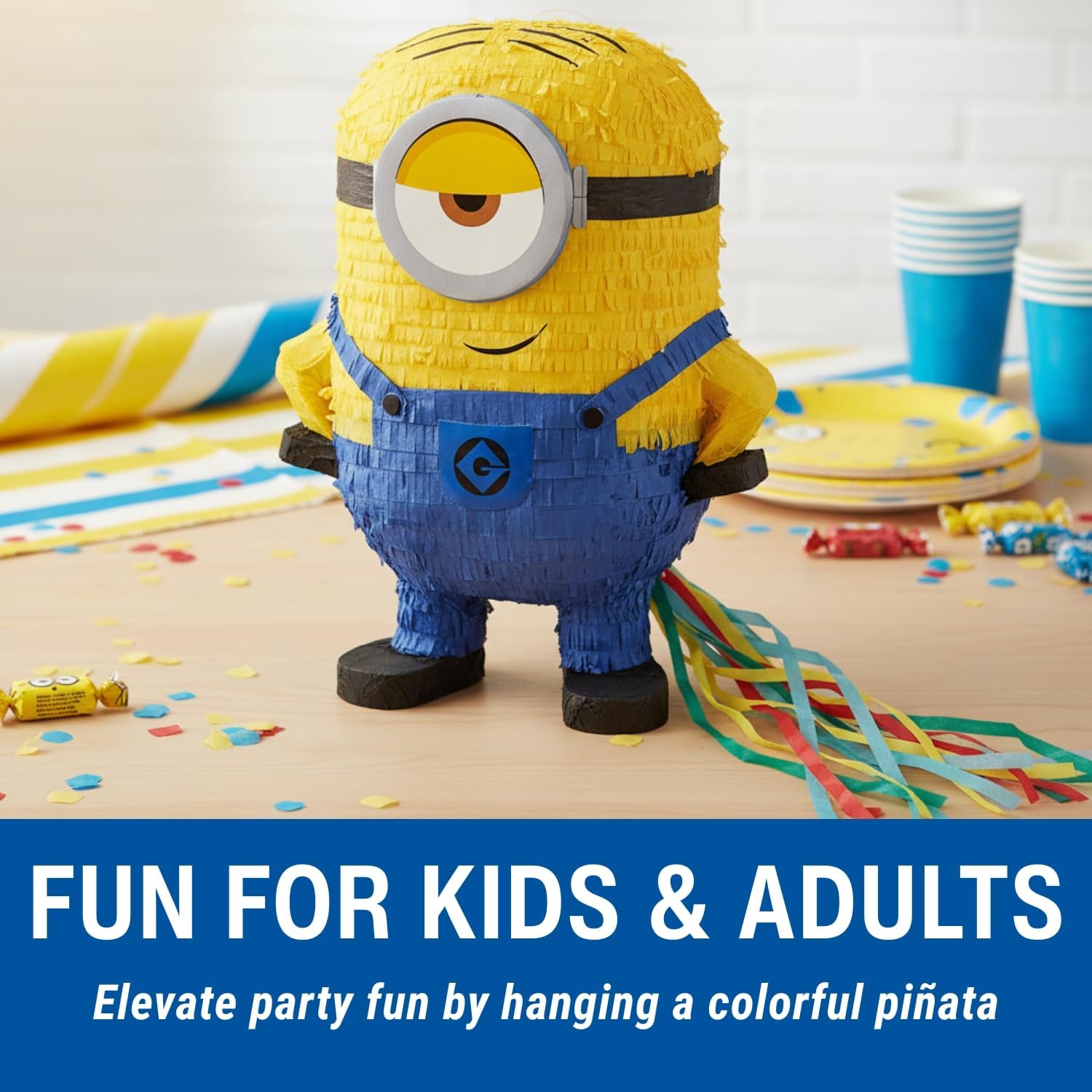 Despicable Me Minion Pull-String Piñata, 3D Character Party Piñata for Birthday Celebrations, 15 x 20 Inches, 1 Count