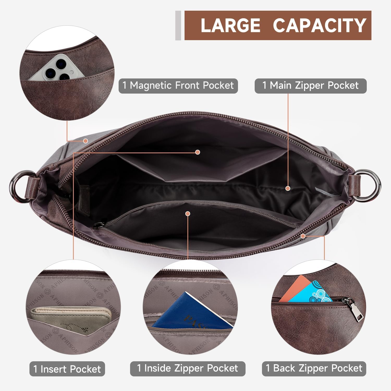 APHISON Trendy Leather Crossbody Purse with Adjustable Strap, Women's Shoulder Handbag - Image 3