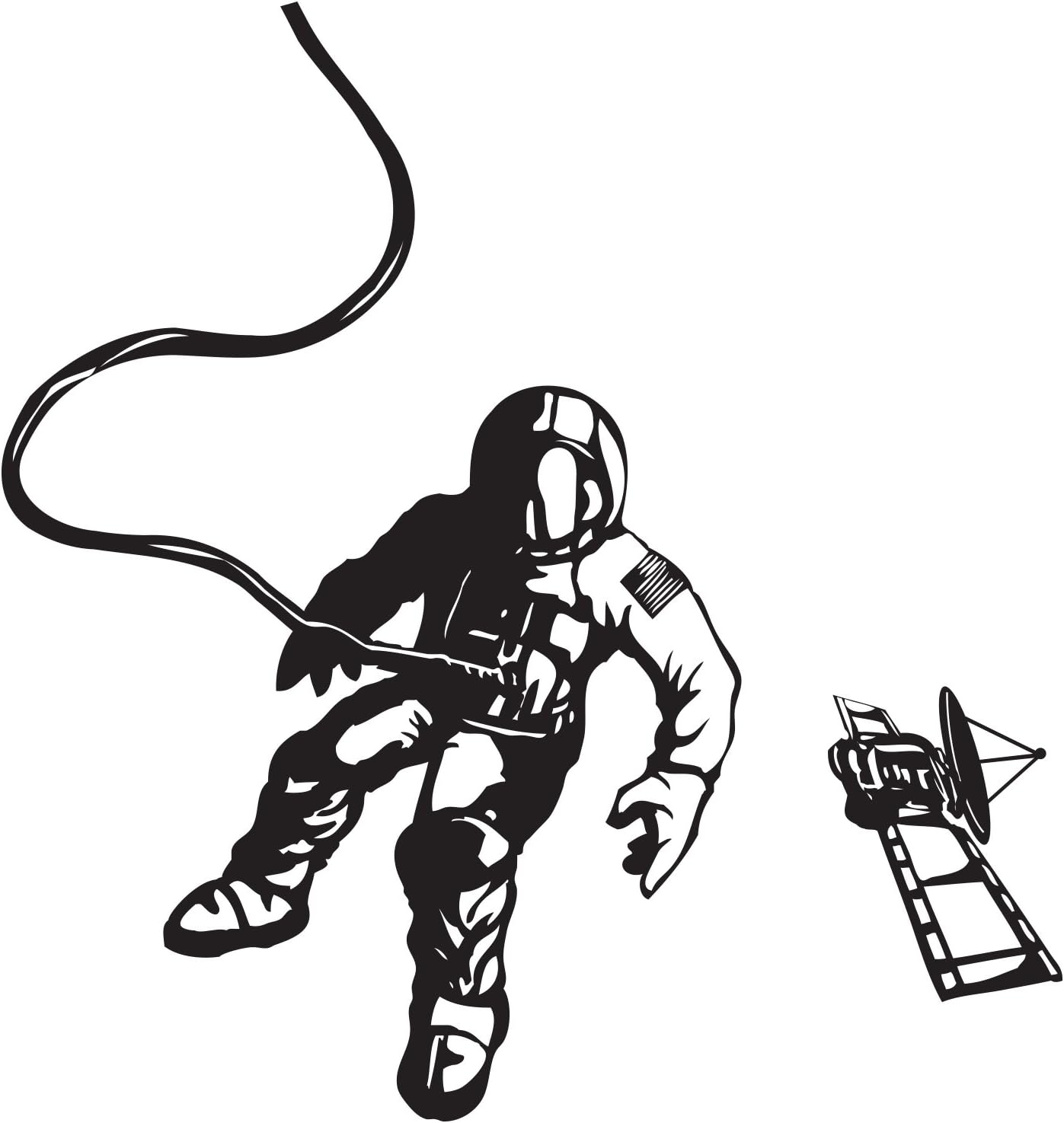 Space Walk Astronaut and Satellite Wall Decal for Kid's Bedroom. Space Theme Wall Decor. (Black Color) #GFoster151A