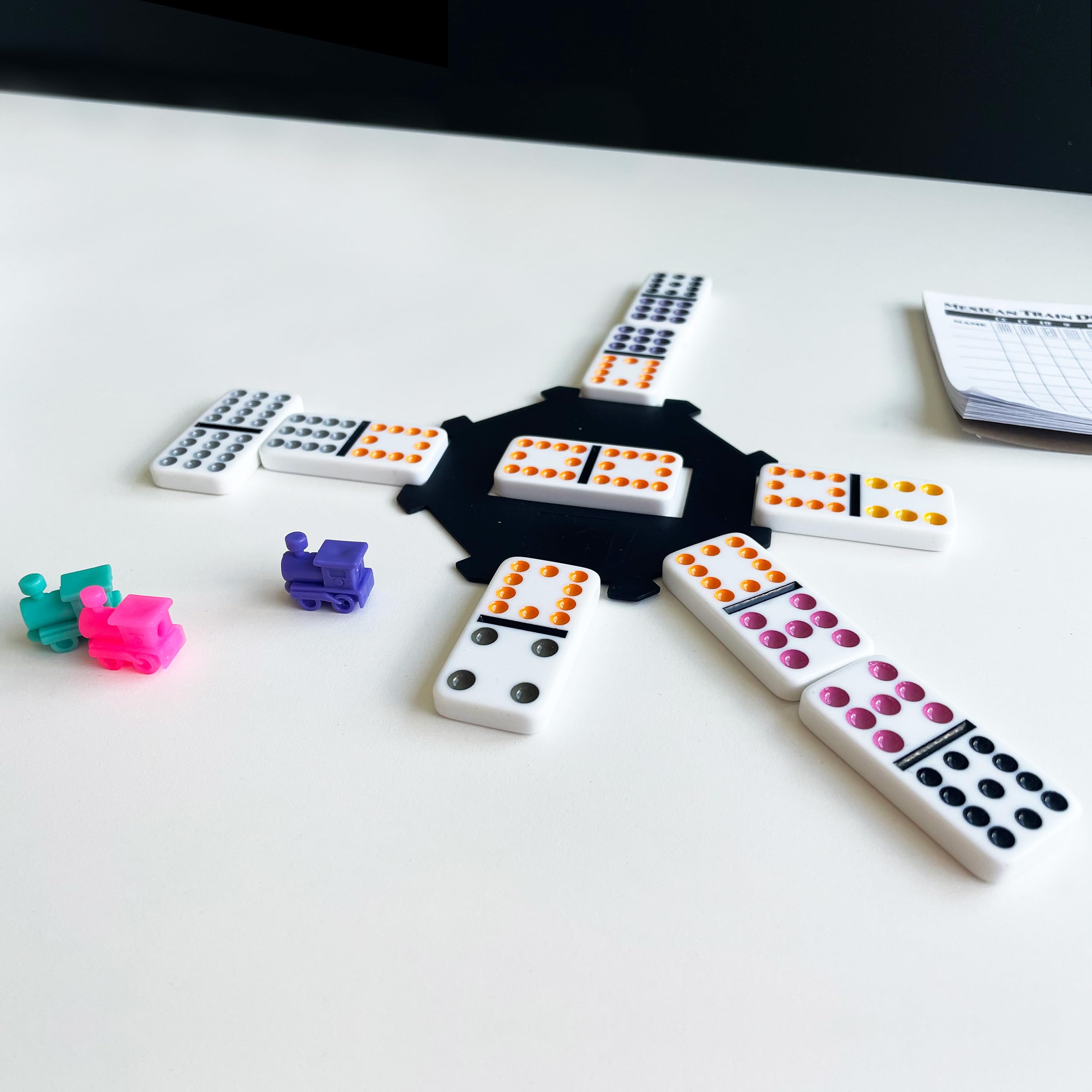 Goliath - MEXICAN TRAIN DOMINOES, aluminiowa cyna, gra domino dla dzieci od 6 lat, gra towarzyska dla 2-10 graczy, strategiczna gra planszowa