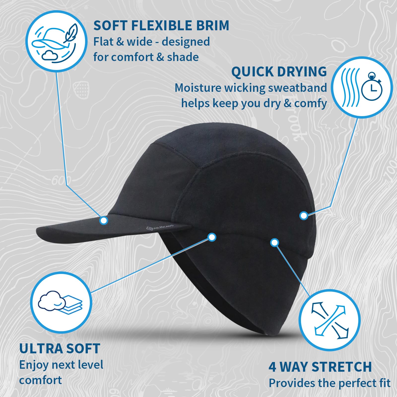 TrailHeads Gorro de invierno para hombre con visera, gorro de forro polar para hombre, sombreros cálidos para hombre, gorro negro, para correr, golf de invierno