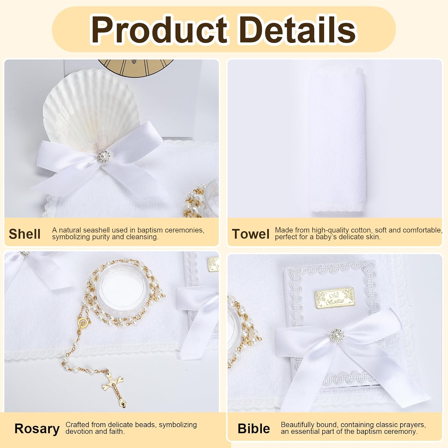 Baptism Candle Set for Boys and Girls,5 PCS Baptism Kit Catholic Candle,Baptismal Shell,Towel,Rosary,Bible for Baby Dedication Christening Gift,Velas para Primera Comunión De Niño Bautizo De Niña