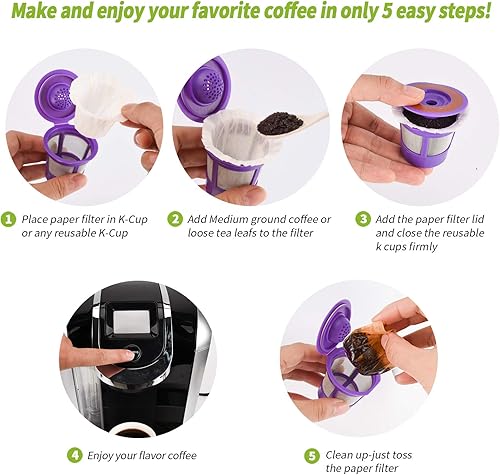 Miniatura 5 de Filtros de papel de café K cup con tapa, desechables para tazas K reutilizables, filtros desechables Keurig K Cup, se adapta a todas las marcas de