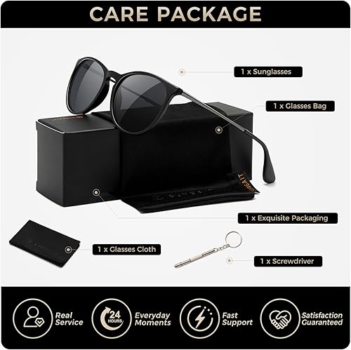 Miniatura 6 de SUNGAIT Gafas de sol redondas vintage prémium para mujeres y hombres, estilo clásico retro y moderno