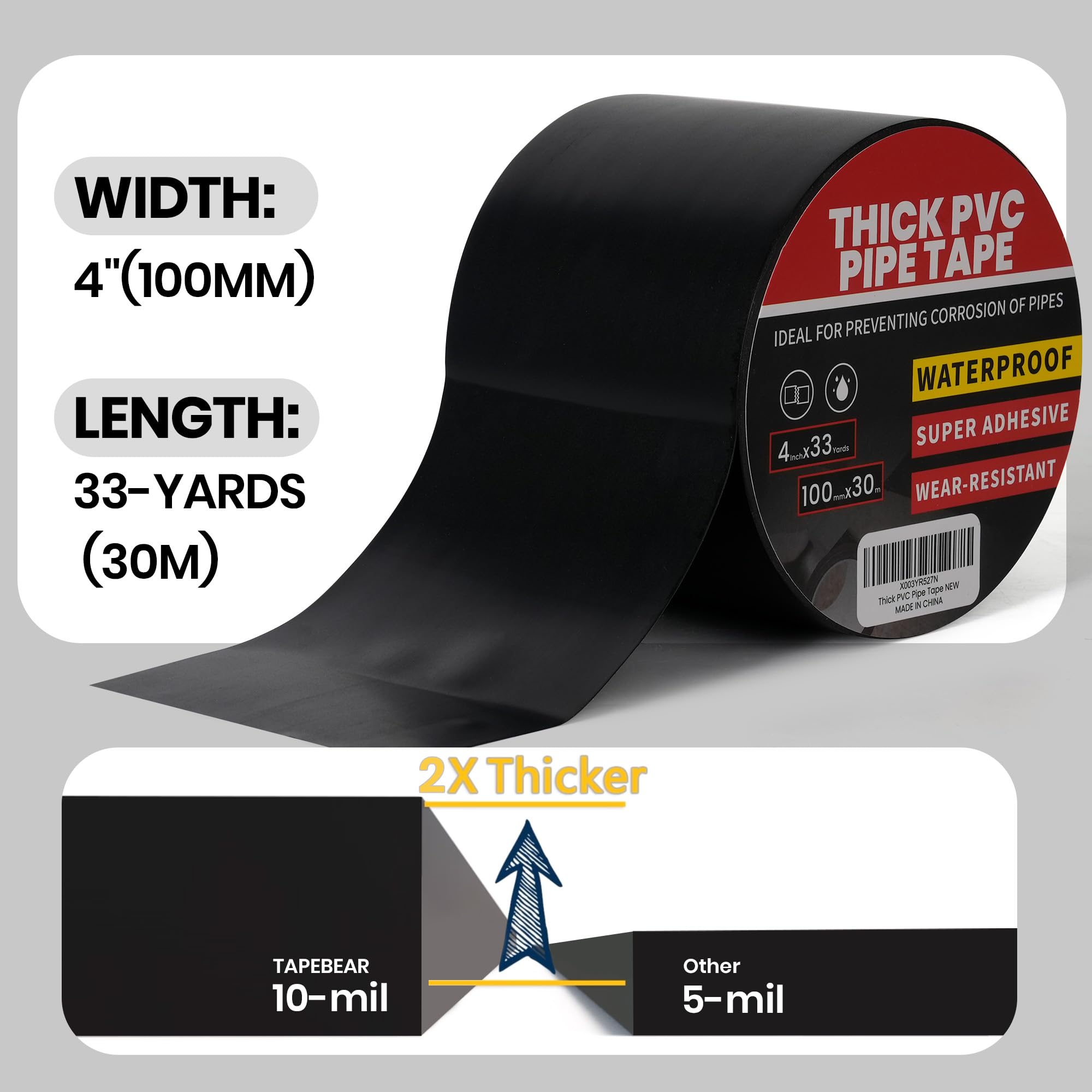 TAPEBEAR Corrosion Protection Pipe Tape, 10mil Pipe Wrap Tape for Drain Pipe Metal Electrical Outdoor Underground Pipe - Image 3