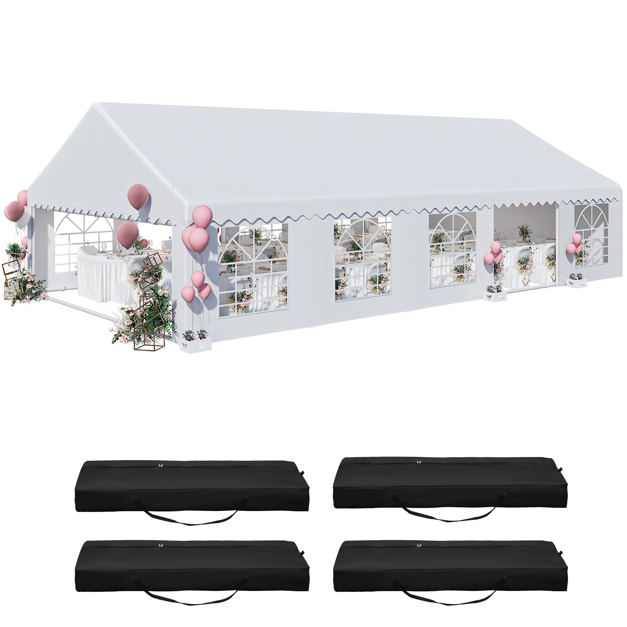 YITAHOME 20x33FT Heavy Duty Party PVC White Tent Wedding Event Shelters Upgraded Galvanized Ripple Canopy with Large Roof Removable Sidewalls & 4 Storage Bags 600D Oxford Commercial