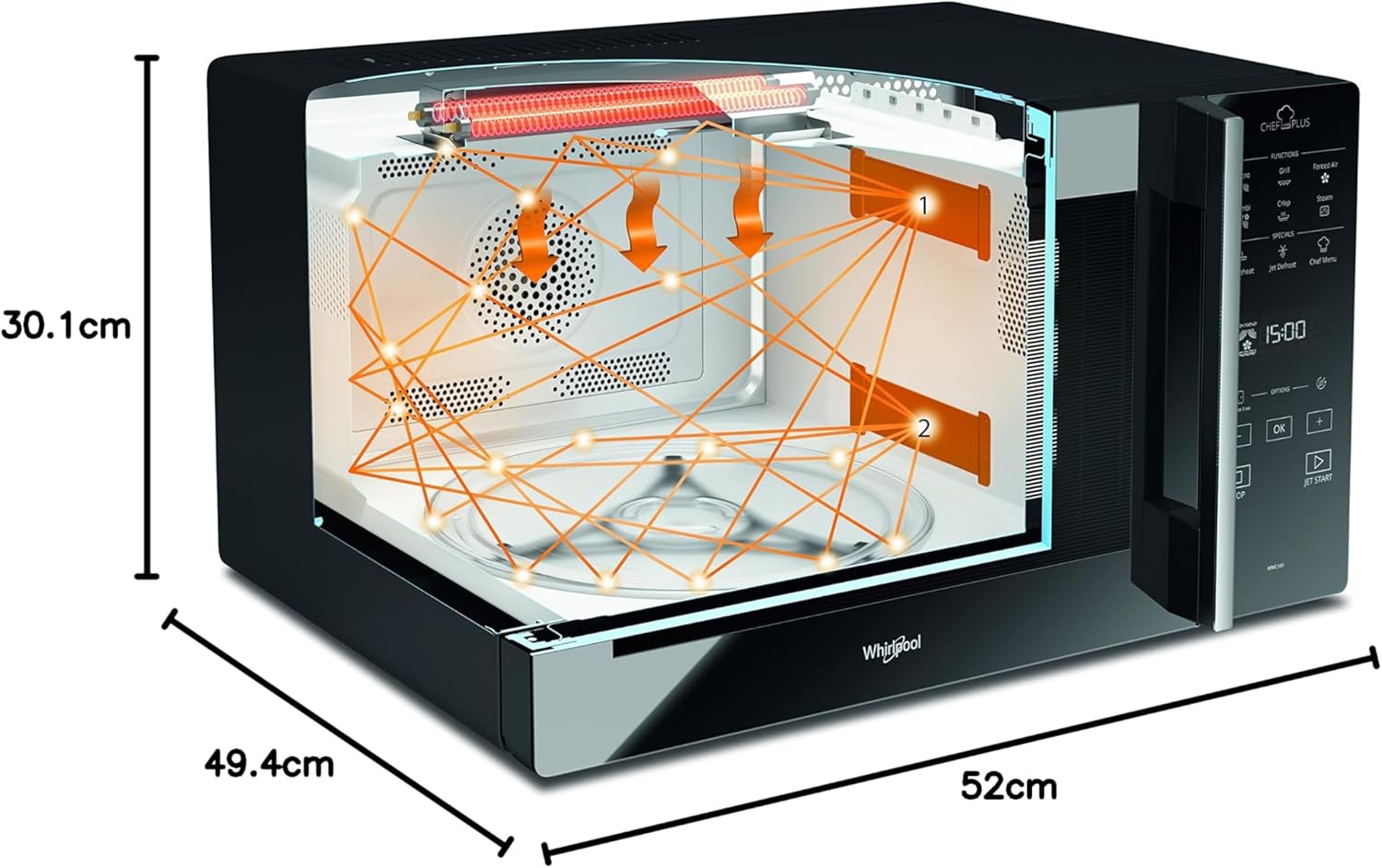 Dimensioni del forno a microonde Whirlpool MCP 349 BL