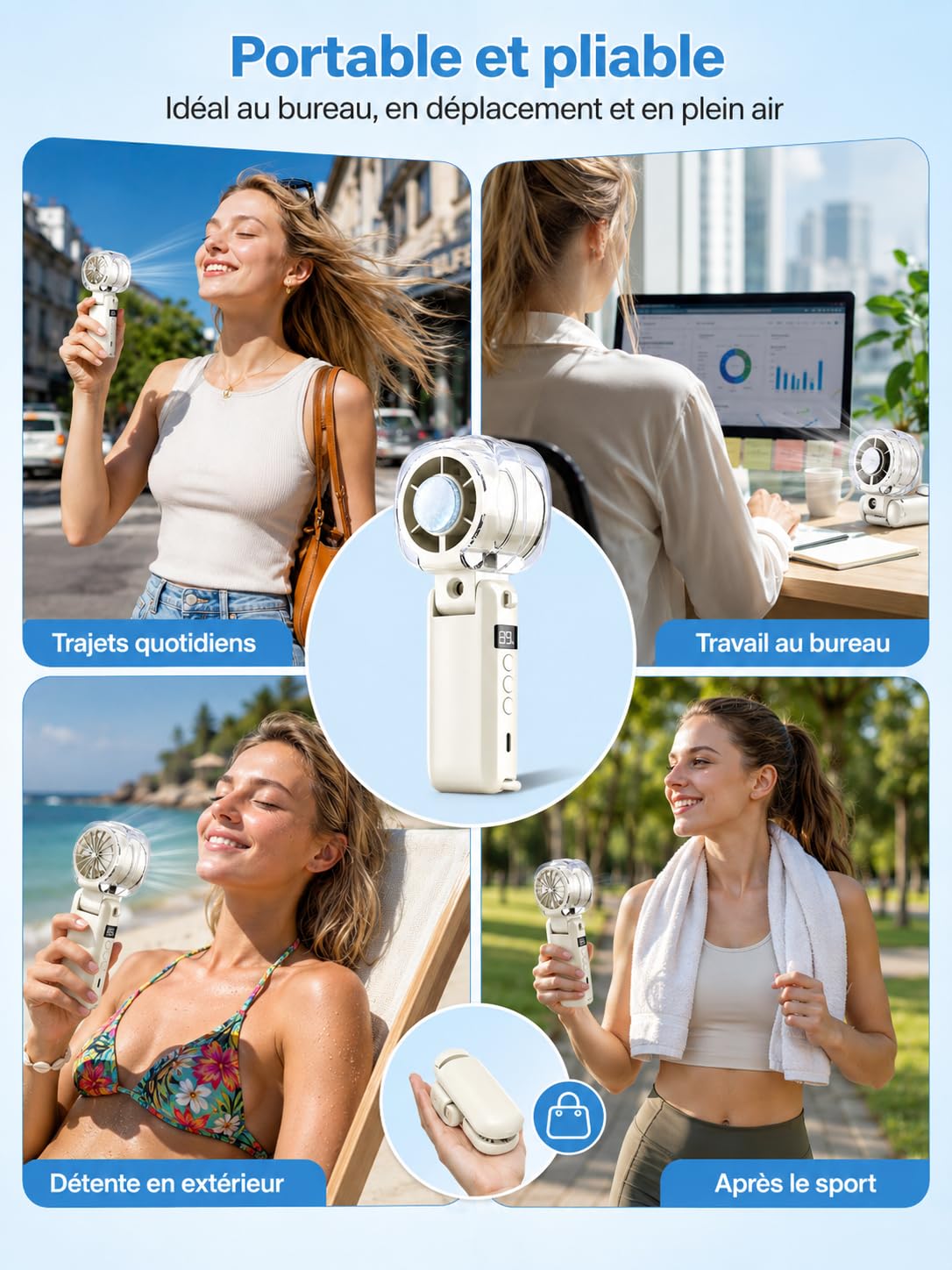 Générique Ventilateur brumisateur portable rechargeable (Mixte)