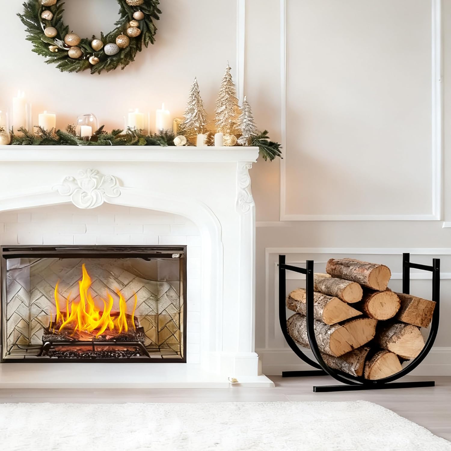 SMUG 17 Inch Firewood Rack Holder, Heavy Duty Logs Holder for Indoor Fireplace, Outdoor Metal Wood Pile Storage Stacker Organizer, Patio Logs Stand tool