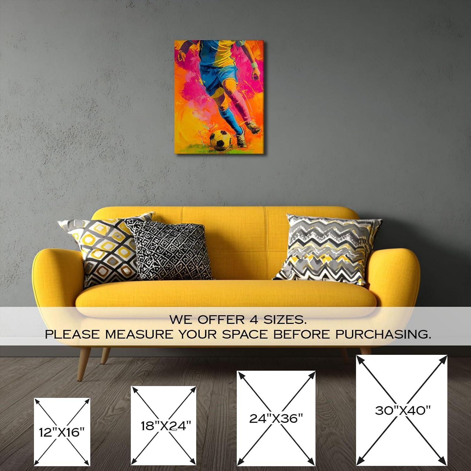 Halioyo Soccer Canvas Wall Art - Play Soccer Wall Art Painting Poster, Modern Colorful Football Sports Decor for Man Cave, Fans, Teen Room, Dorm, Office, Living Room, Bedroom(12x16 inch)