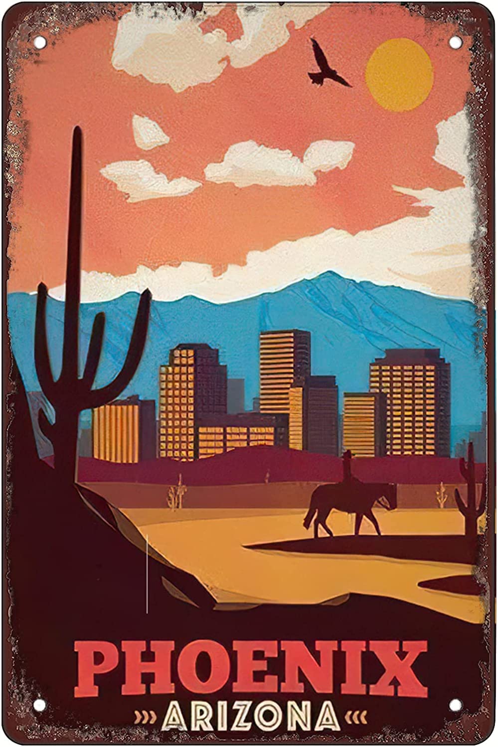 Azolid Funny Metal Tin Signs Phoenix Arizona Vintage Bar Club Cave Home Kitchen Rustic Travel Metal Signs Wall Art Decor 14X20cm