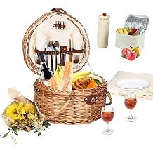 Heart Shaped Picnic Basket Cottage Style Light Brown Willow & Stainless Steel FZT23036