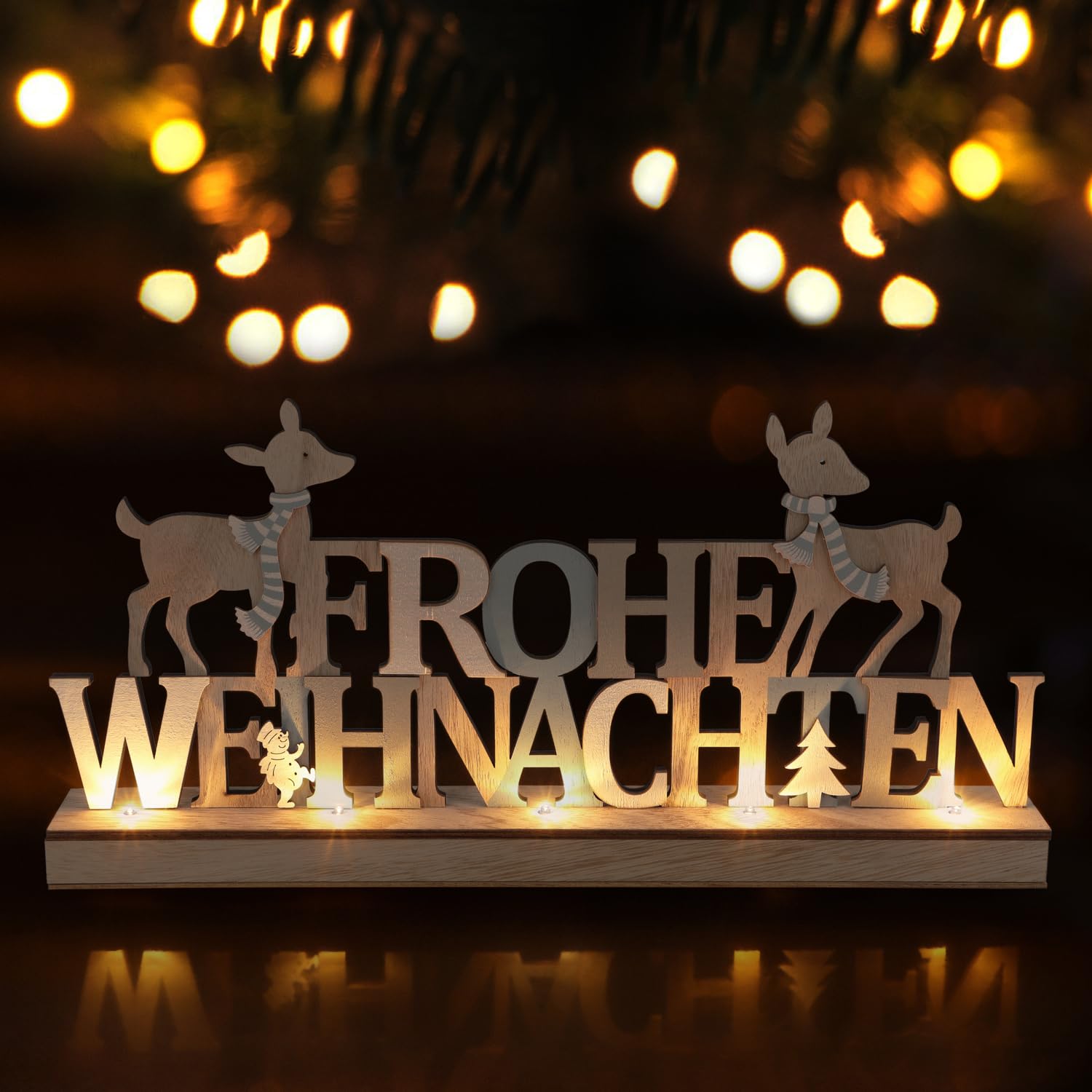co-four® Supporto Decorativo a LED in Legno - Scritta illuinata su