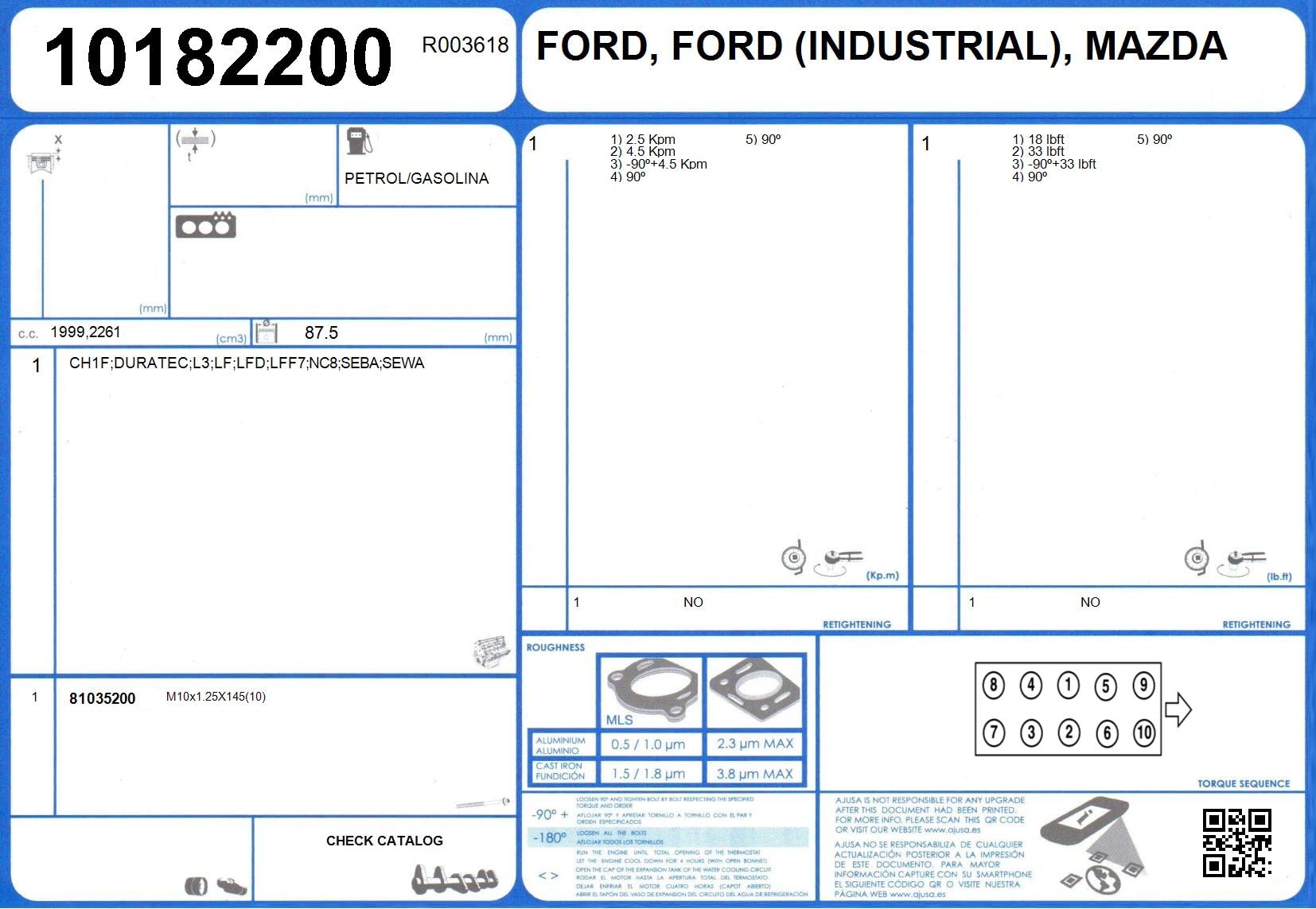 Ajusa 10182200 Gasket, cylinder head