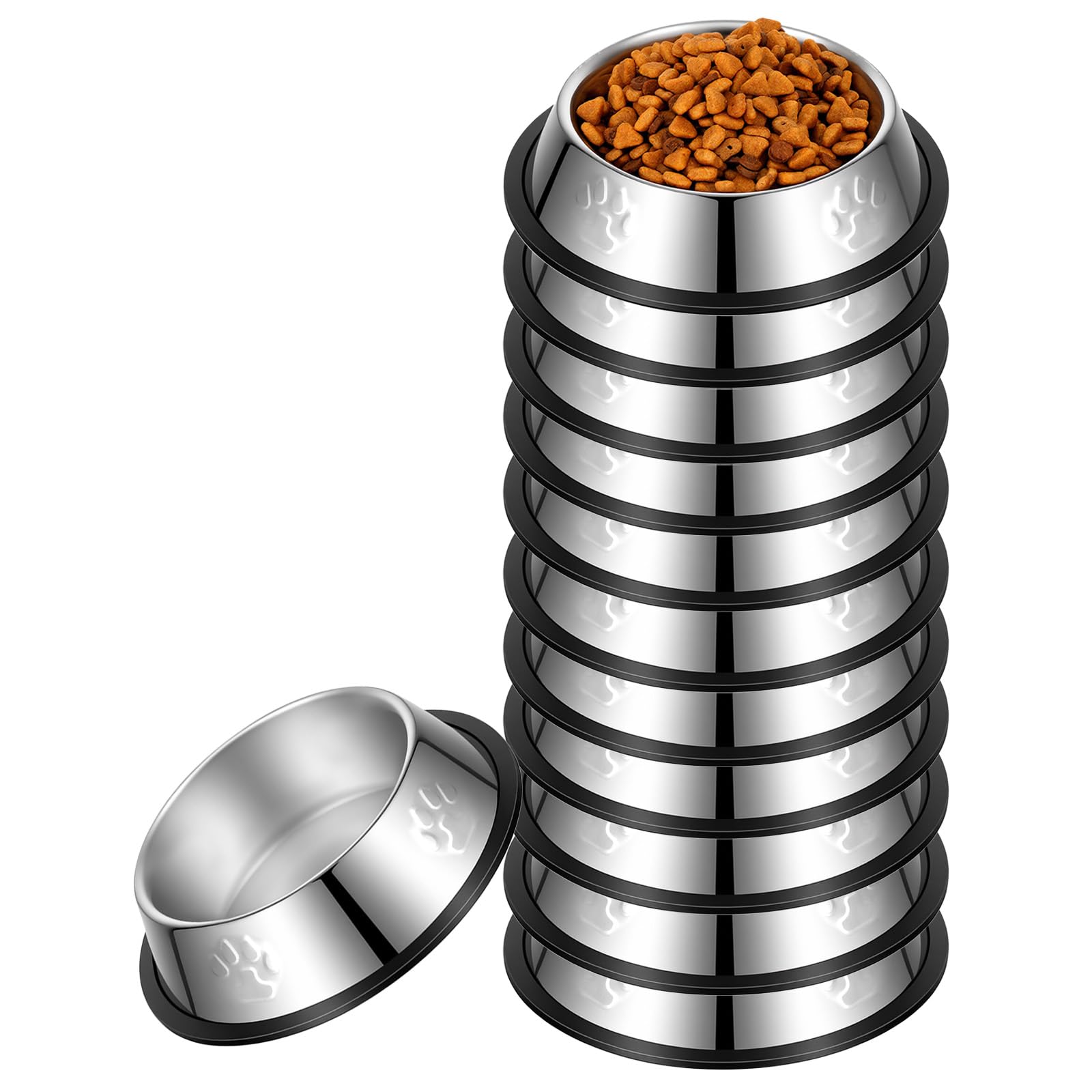 12 Pack Stainless Steel Pet Bowls with Non-Slip Base - 7oz Small Dog & Cat Feeding Bowls,…