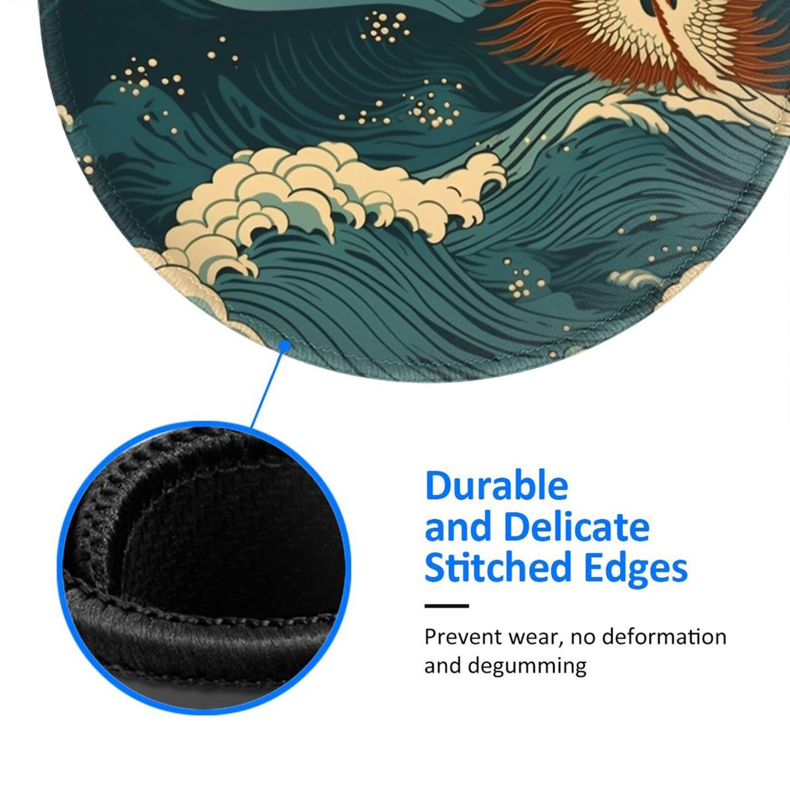 MIKKA Round Mouse Pad, Abstract Scenery Mouse Pad, Japanese Style Wave