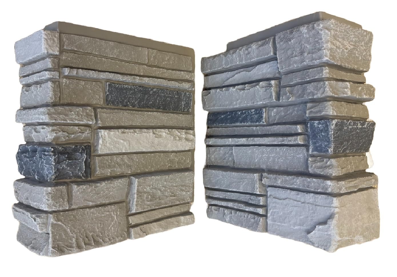 OTECKO Distinct 4-Pack Distinct Faux Stacked Stone 90 Degree Outside Corner Pieces for Stacked Wall Panels, 13H x 10W x 4D inches, Arizona Trail (Light Gray)