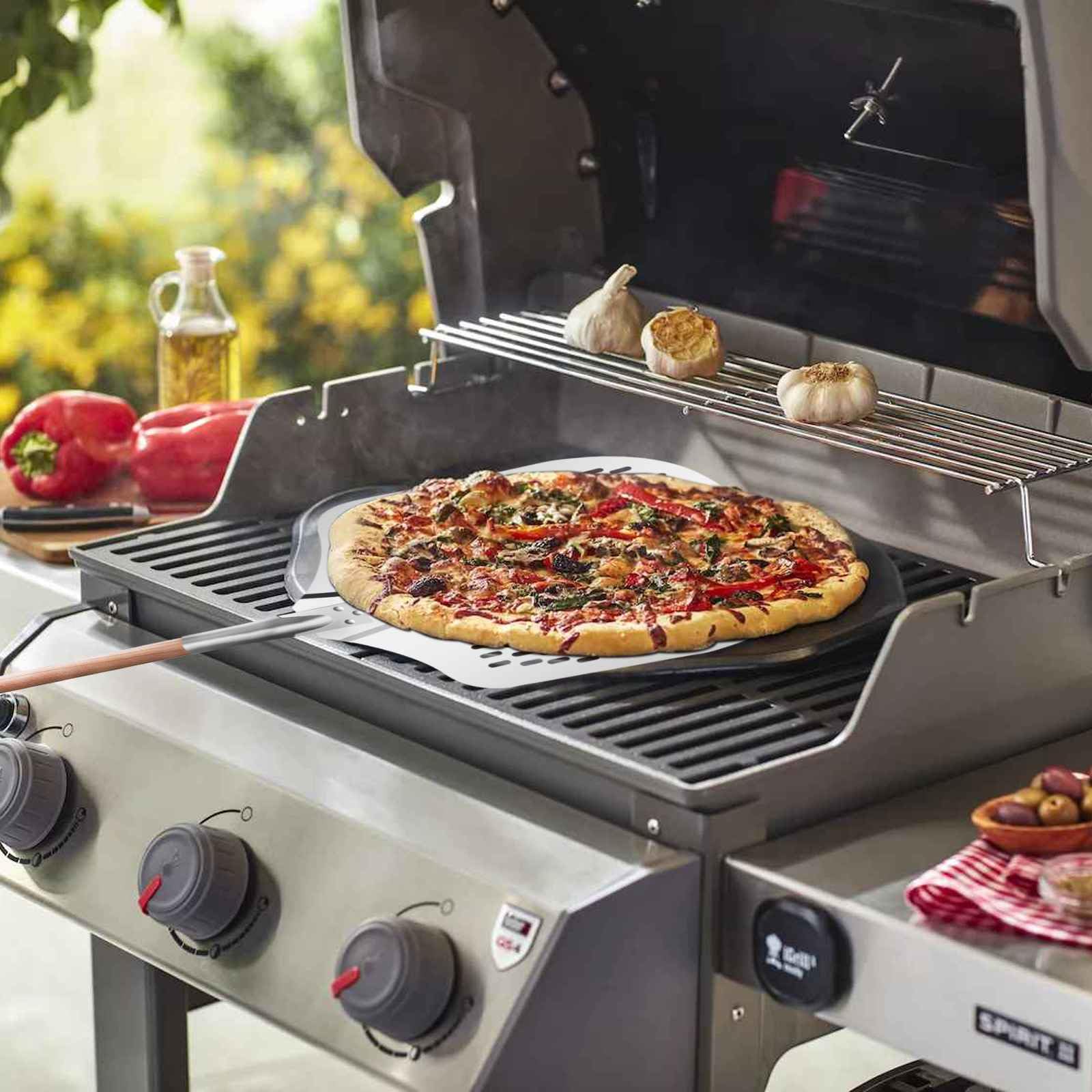 Gute Perforierter Pizzaschieber,Pizzaschaufel,Hart Aluminium Pizzawender,3 Set 138cm Lang,Große Pizzaschieber mit abnehmbarem langen Holzgriff, Pizzaheber für Backofen a
